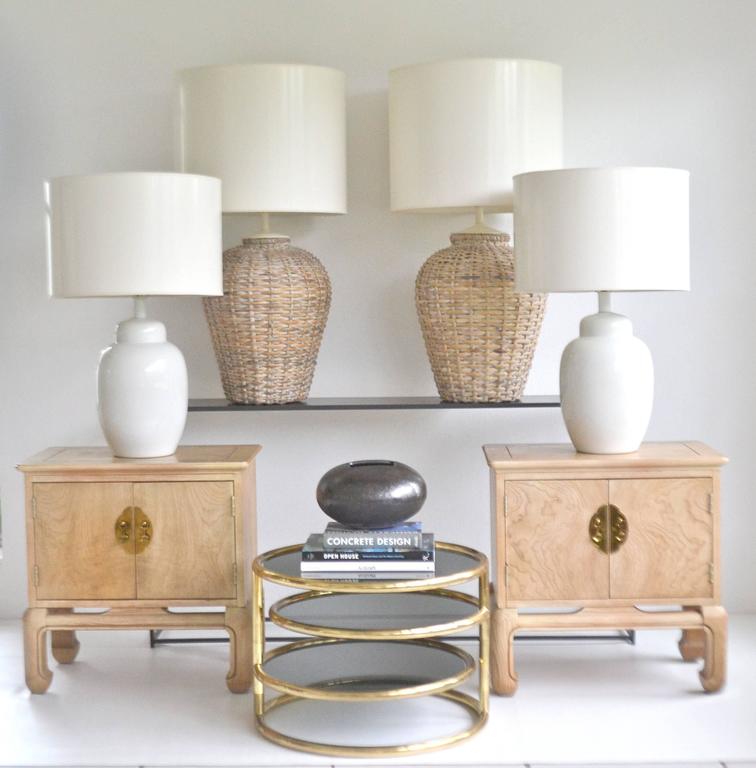 Pair of Mid-Century Woven Rattan Basket Form Table Lamps ...