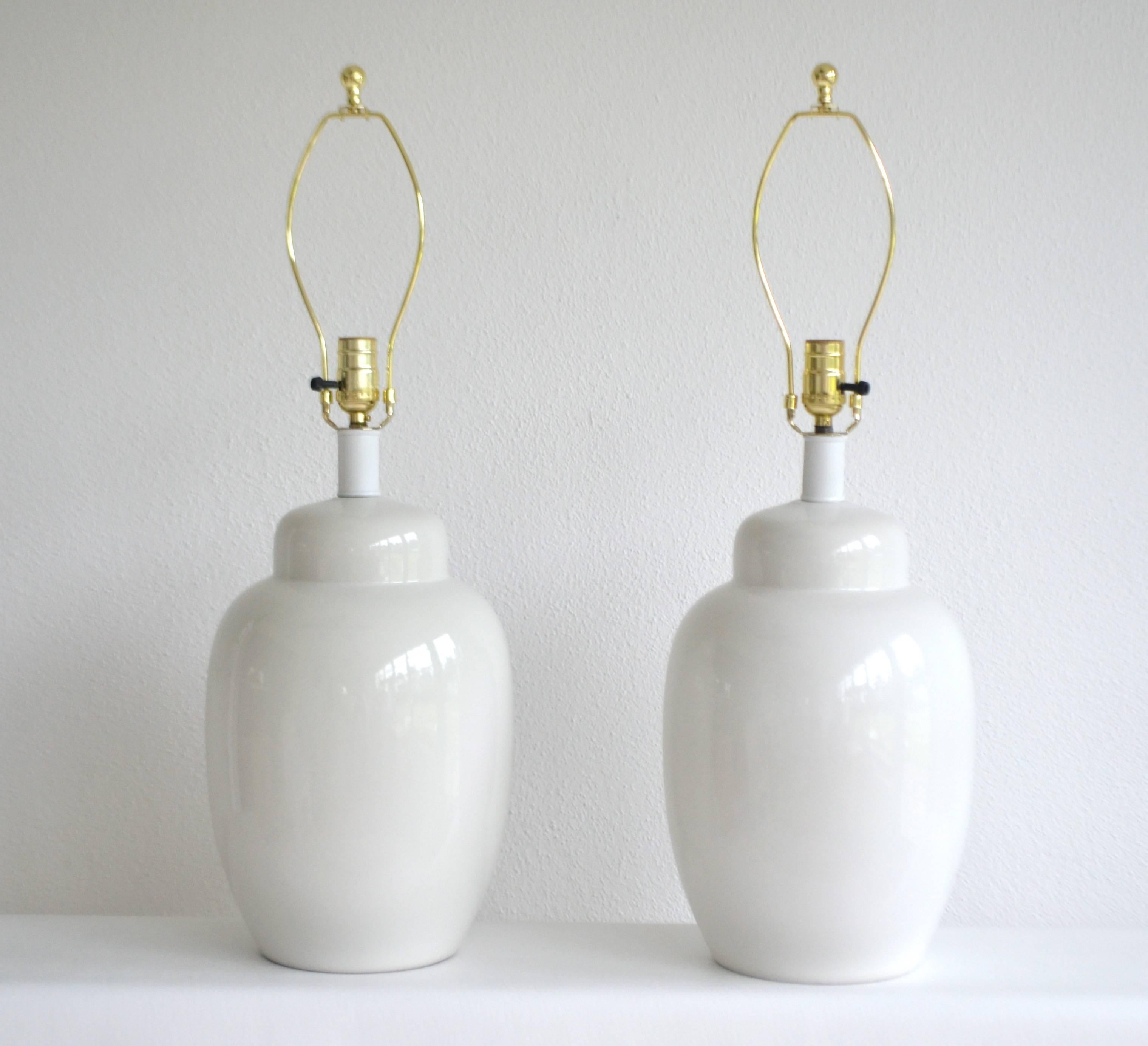 Mid-Century Modern Pair of Midcentury Blanc de Chine Ginger Jar Form Table Lamps For Sale
