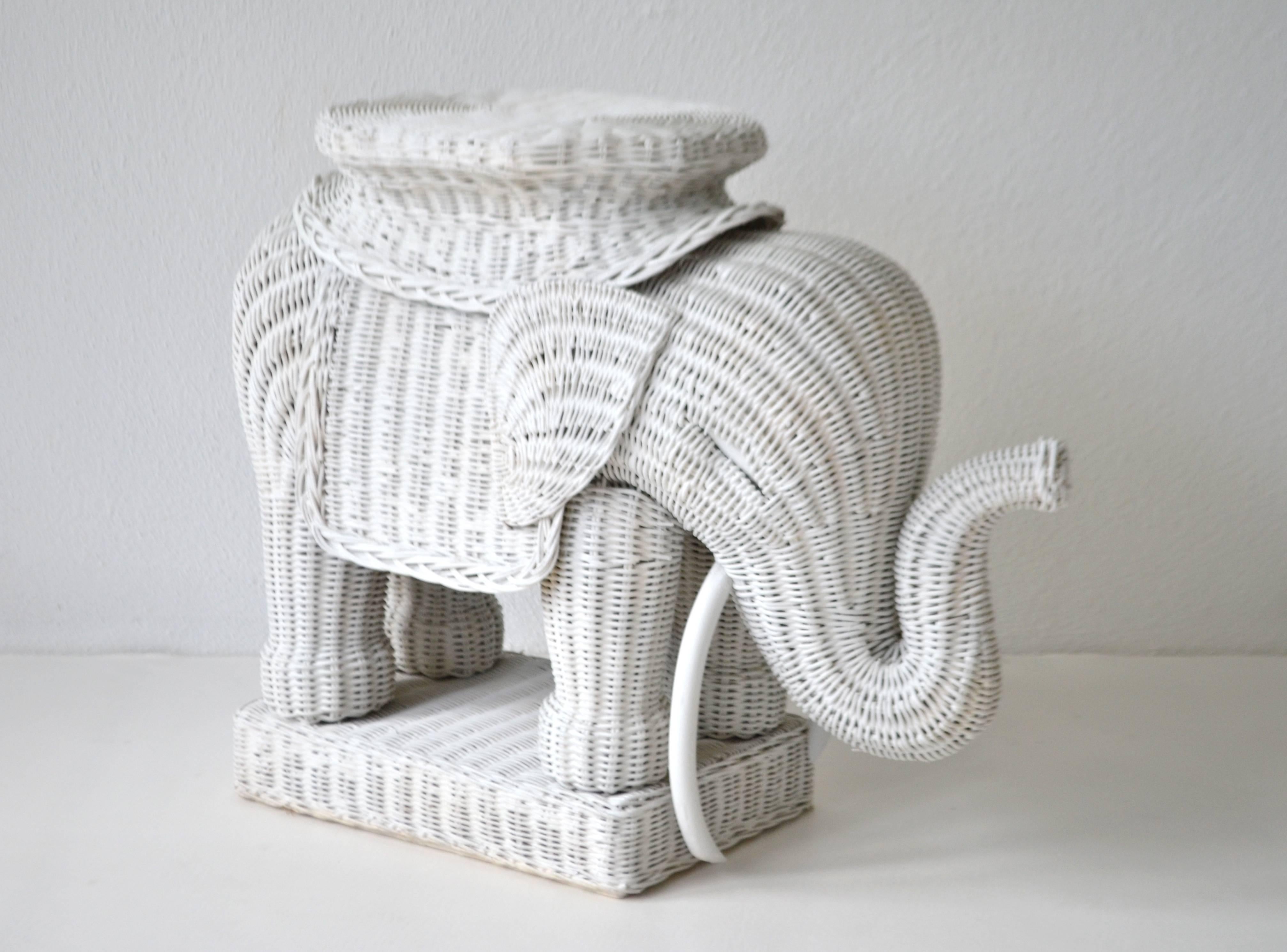 Mid-Century Modern Mid-Century Italian Woven Rattan Elephant Form Occasional Table 