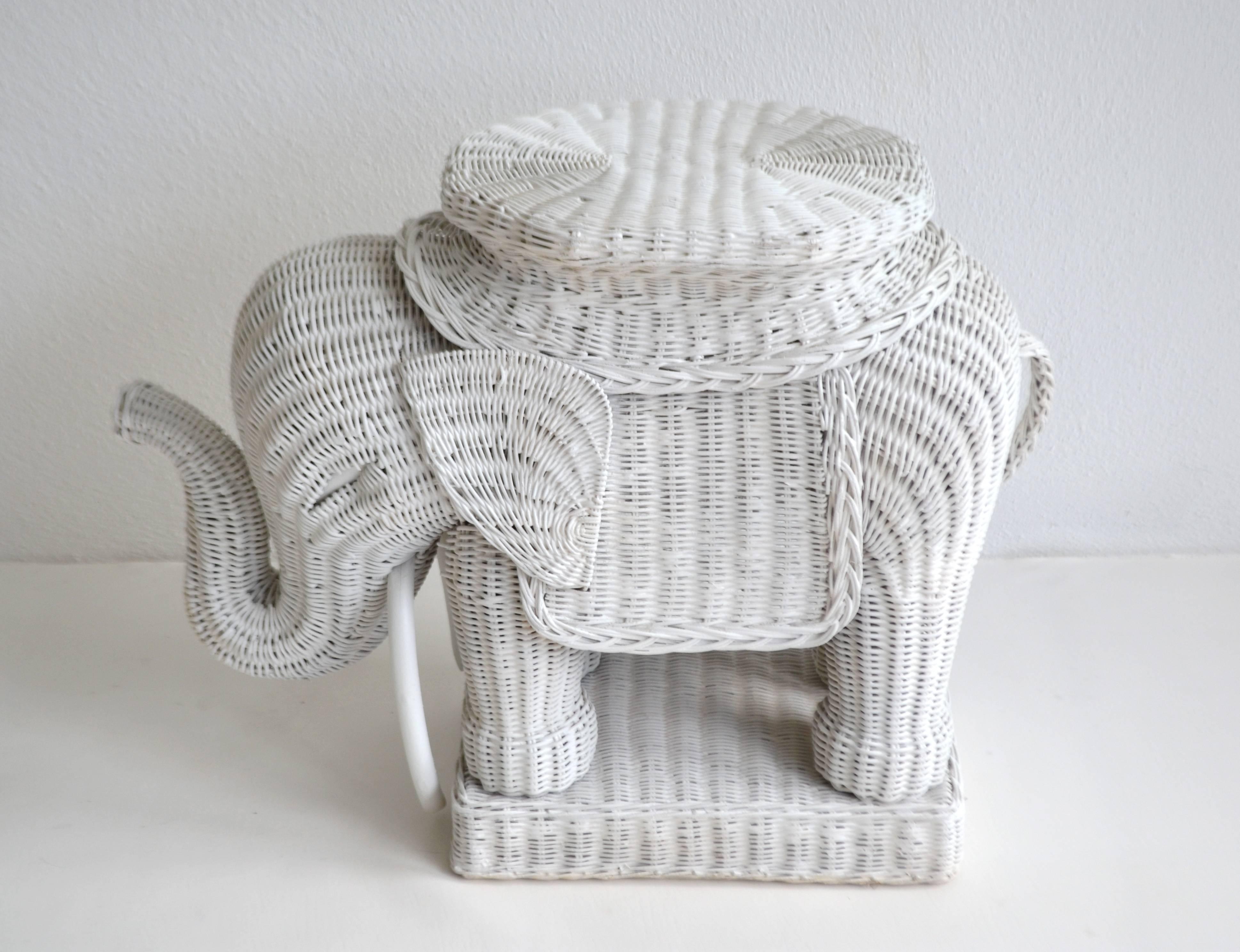 Mid-Century Italian Woven Rattan Elephant Form Occasional Table  In Excellent Condition In West Palm Beach, FL