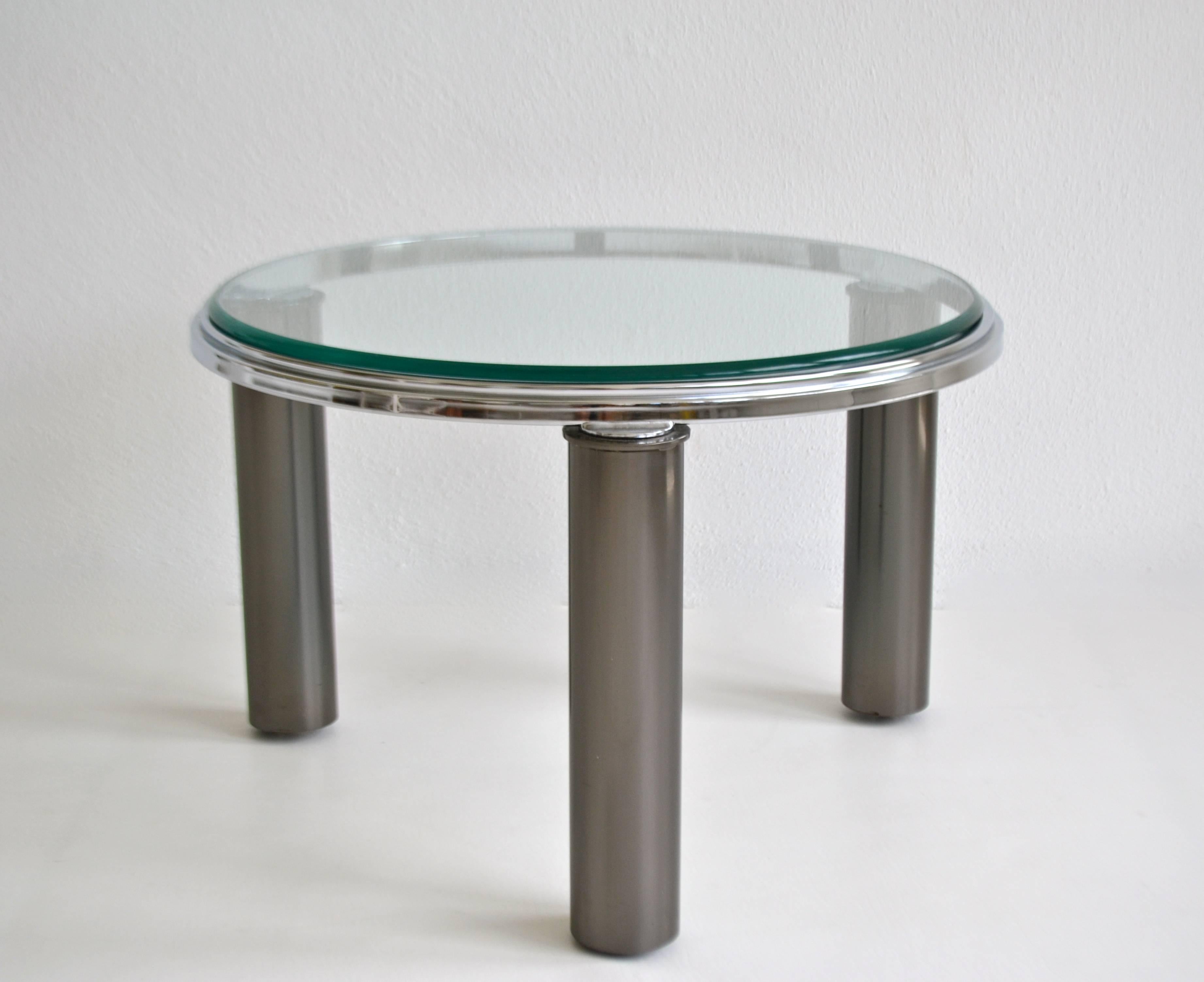 American Postmodern Gunmetal and Chrome Side Table For Sale