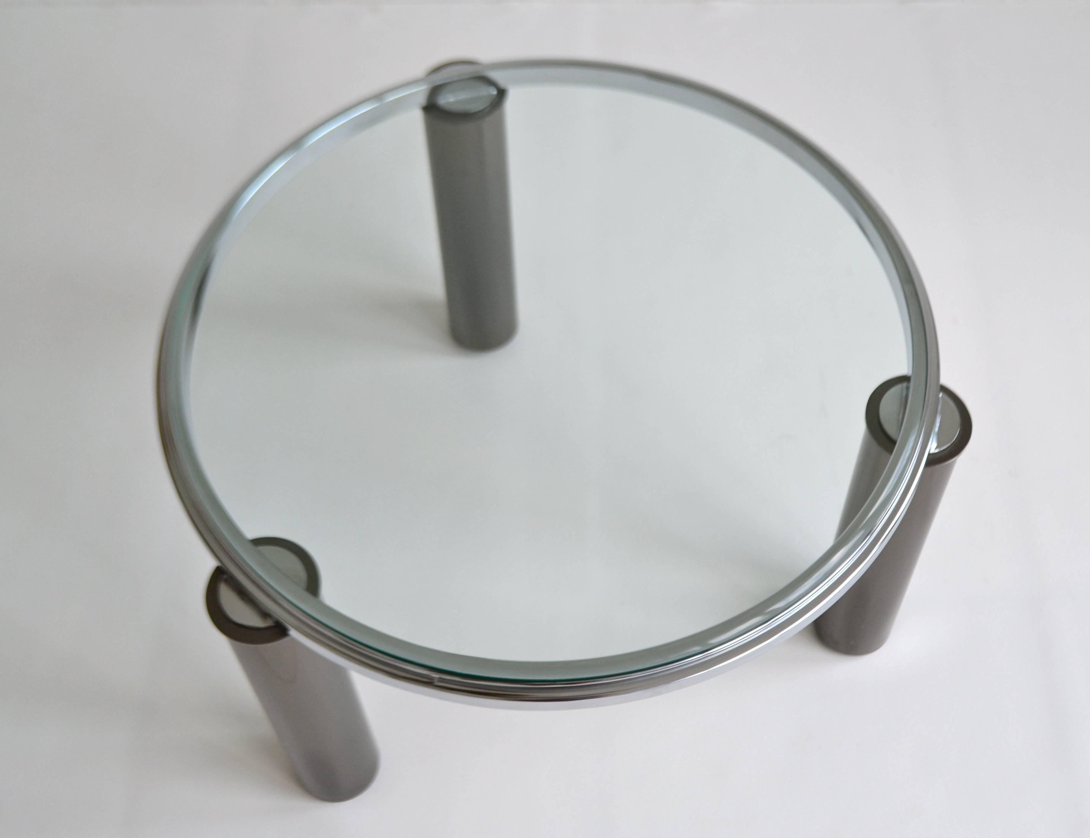 Late 20th Century Postmodern Gunmetal and Chrome Side Table For Sale