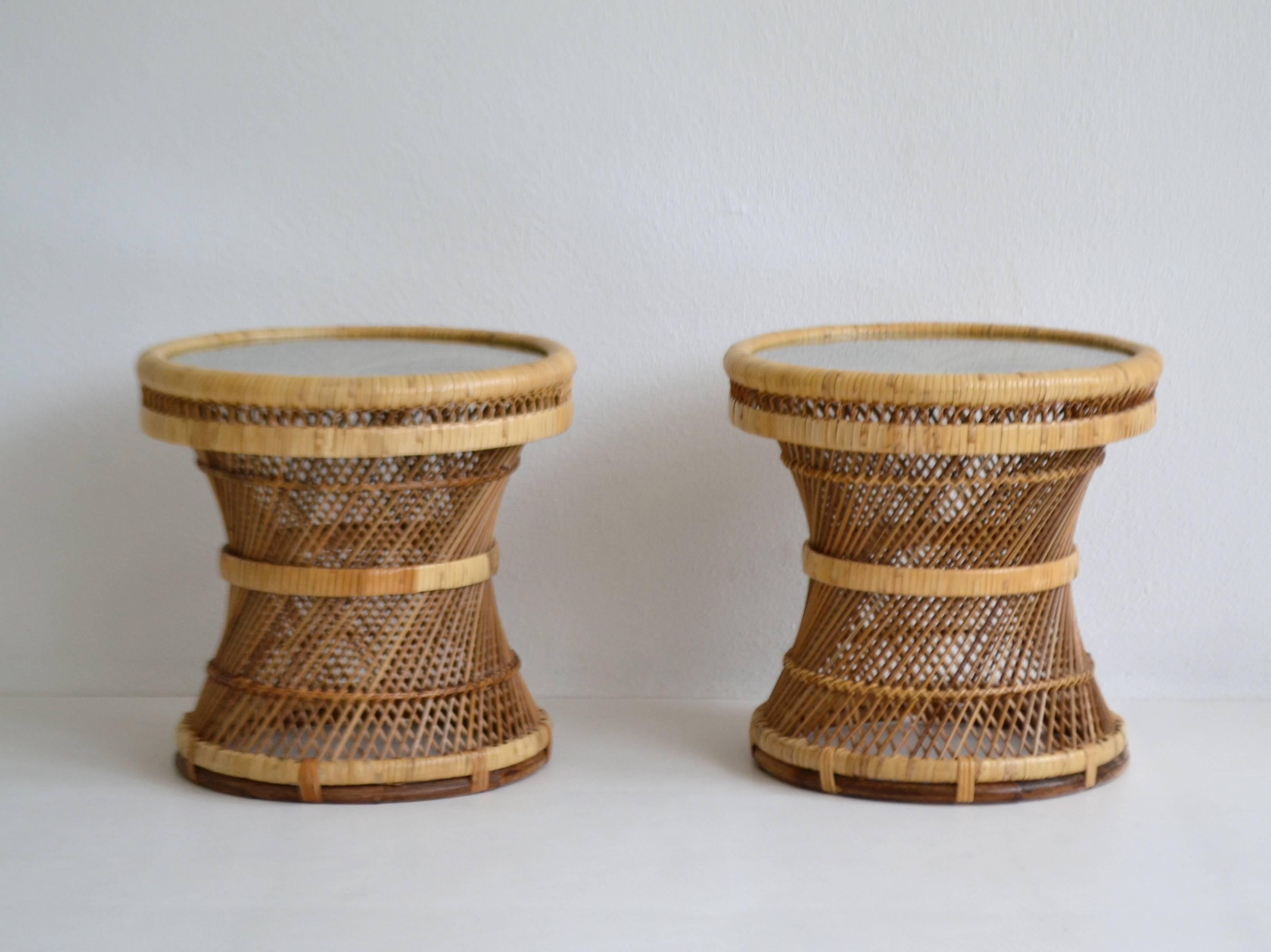 Pair of Mid-Century Woven Rattan Occasional Tables or Side Tables 2