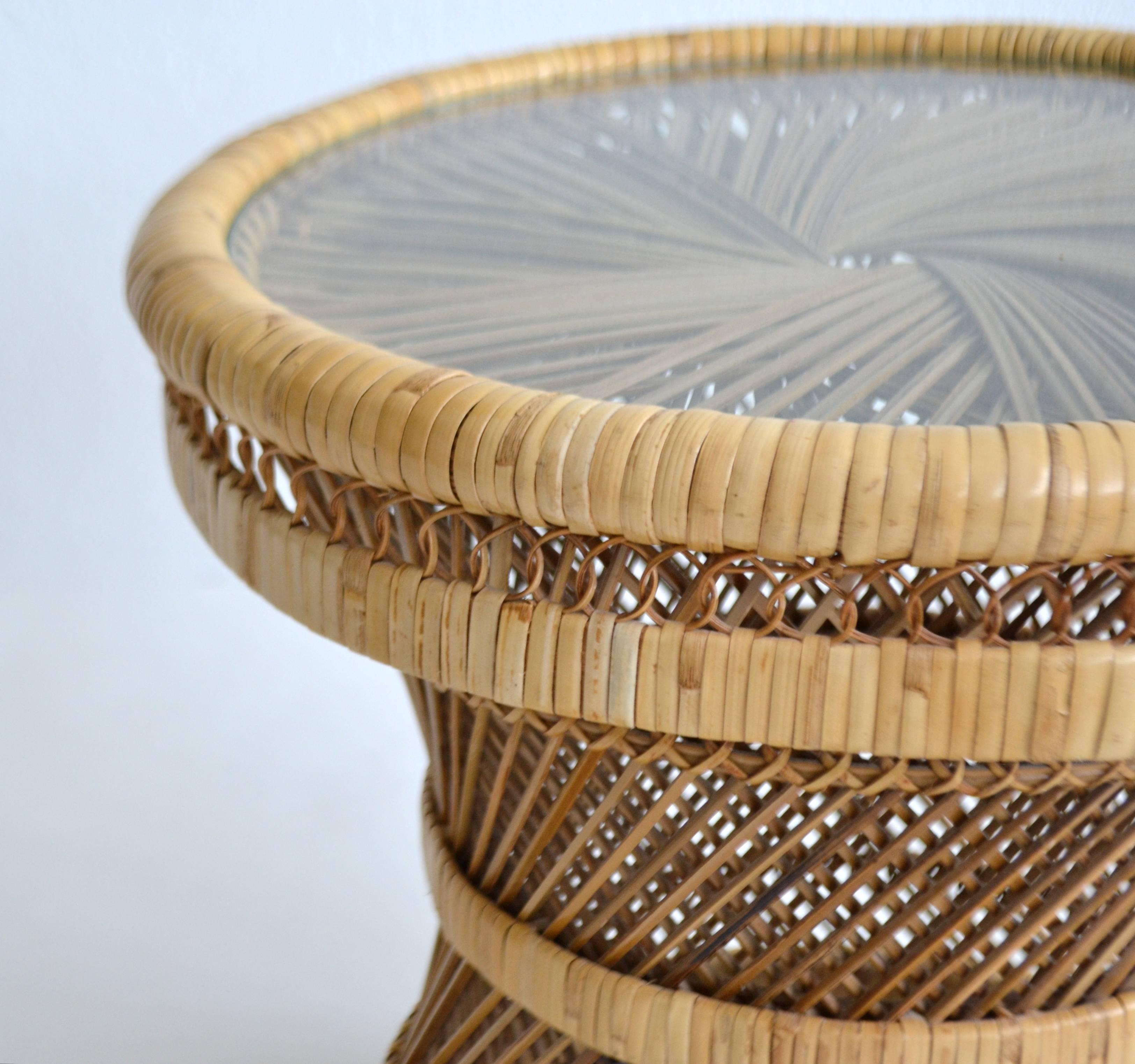 Bamboo Pair of Mid-Century Woven Rattan Occasional Tables or Side Tables