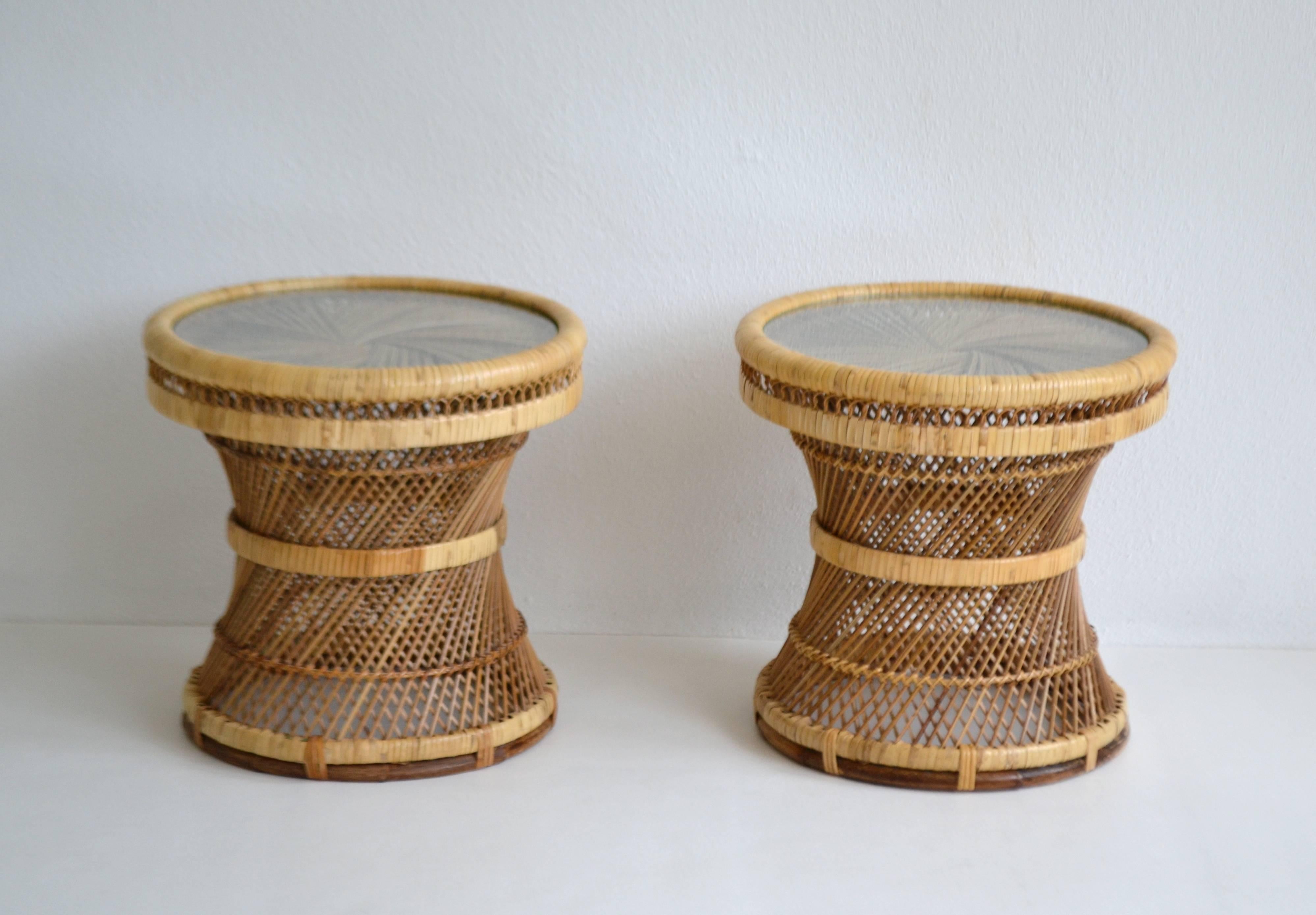 Mid-Century Modern Pair of Mid-Century Woven Rattan Occasional Tables or Side Tables