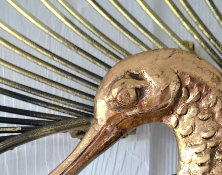 MidCentury Brass Peacock Wall Sculpture For Sale at 1stdibs