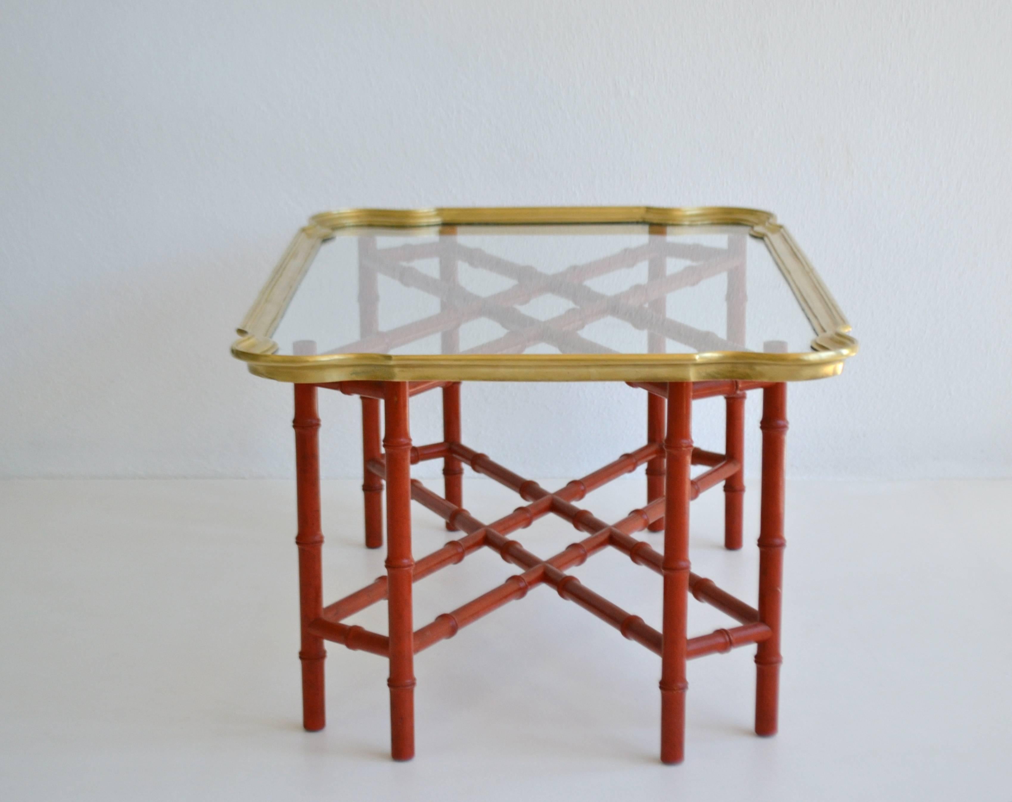 Mid-20th Century Hollywood Regency Faux Bamboo Tray Top Cocktail Table For Sale