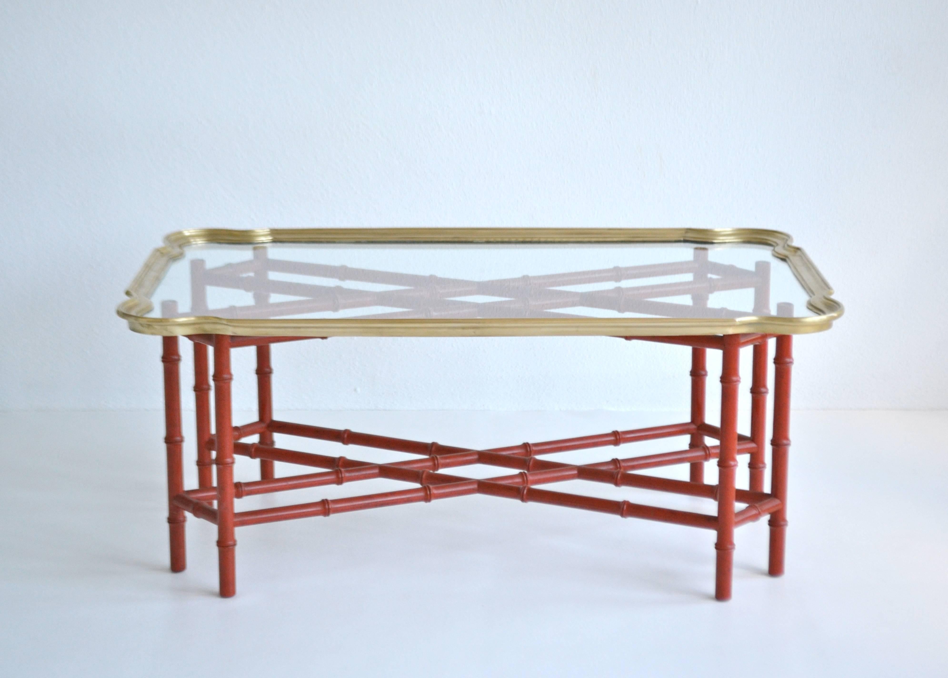Hollywood Regency Faux Bamboo Tray Top Cocktail Table In Good Condition For Sale In West Palm Beach, FL