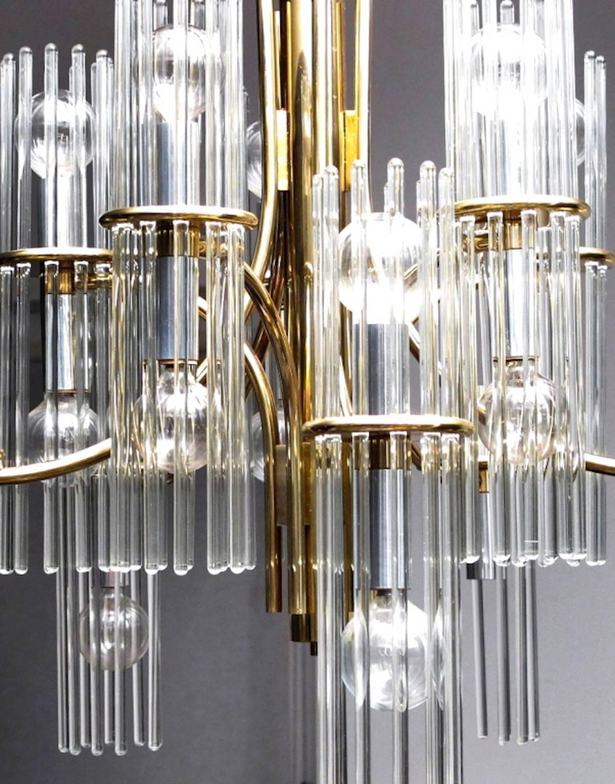 Italian Mid-Century Glass Rod Chandelier In Excellent Condition In West Palm Beach, FL