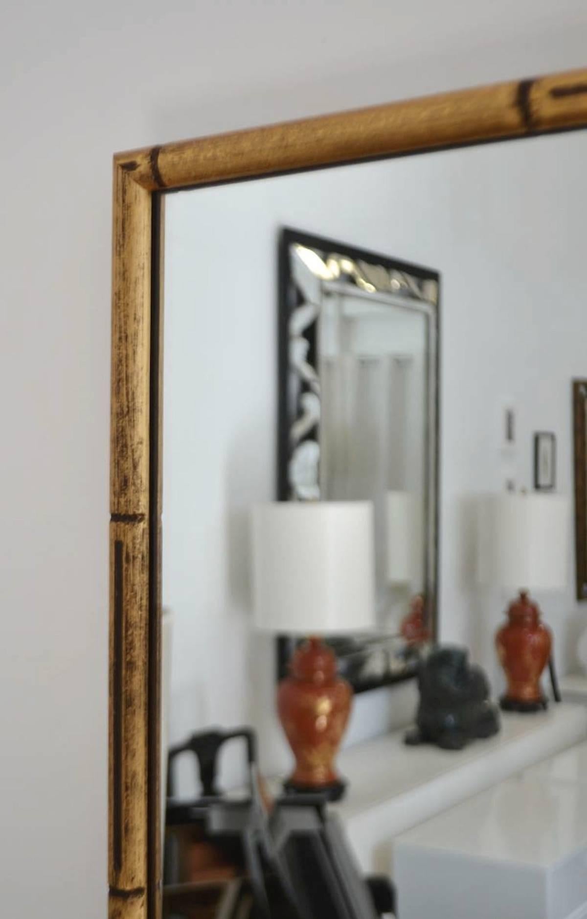 Hollywood Regency Giltwood Faux Bamboo Wall Mirror In Excellent Condition For Sale In West Palm Beach, FL