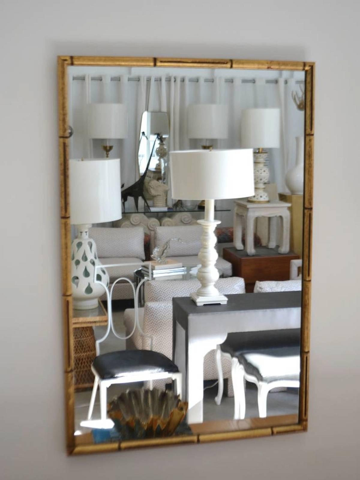 American Hollywood Regency Giltwood Faux Bamboo Wall Mirror For Sale