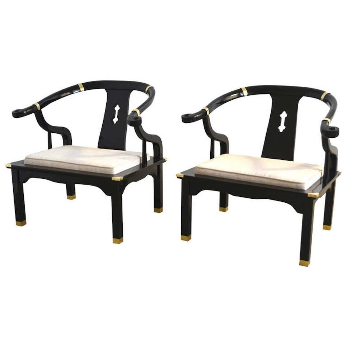 Pair of Hollywood Regency Asian Inspired Club Chairs For Sale 2