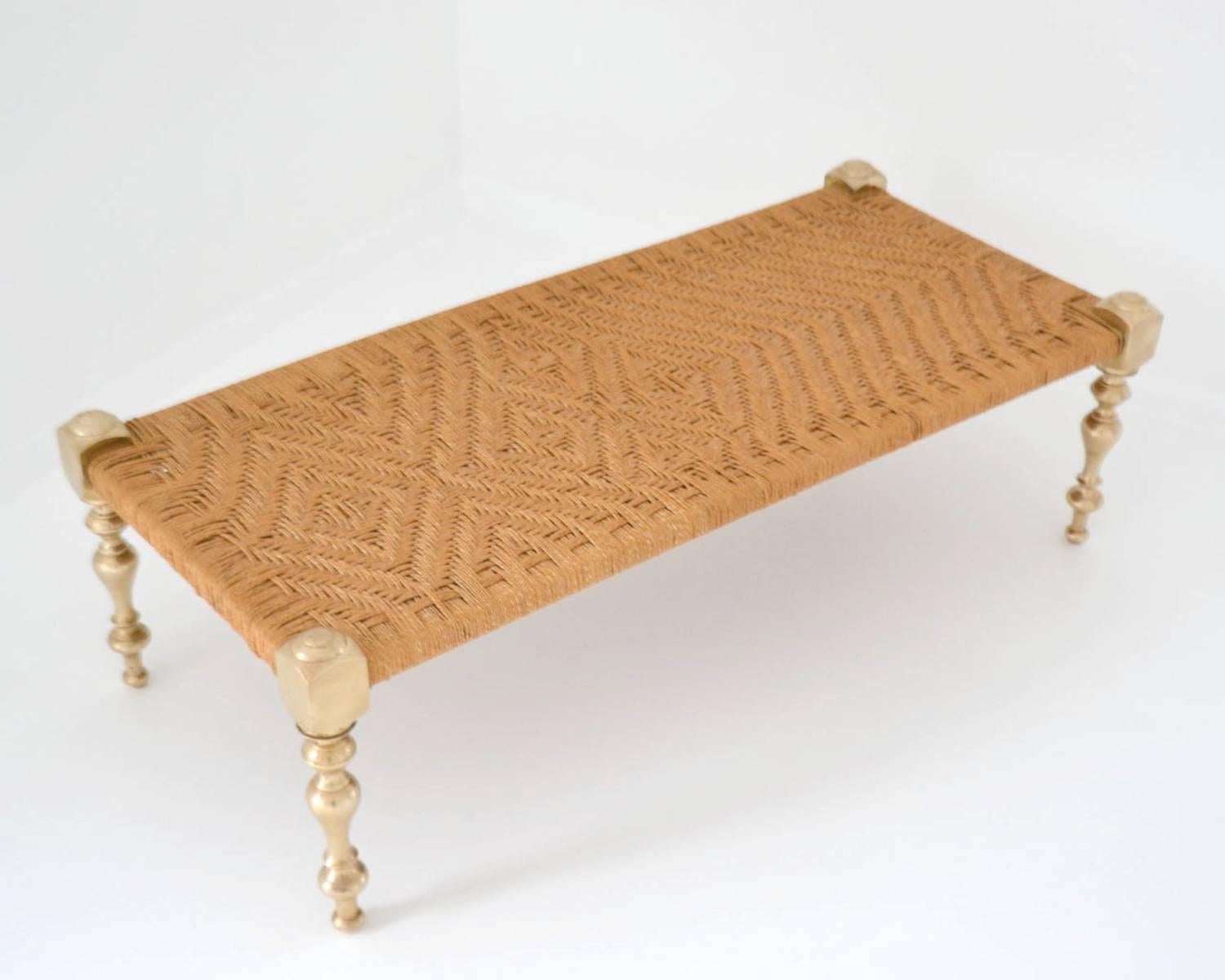 North American Midcentury Woven Jute Bench