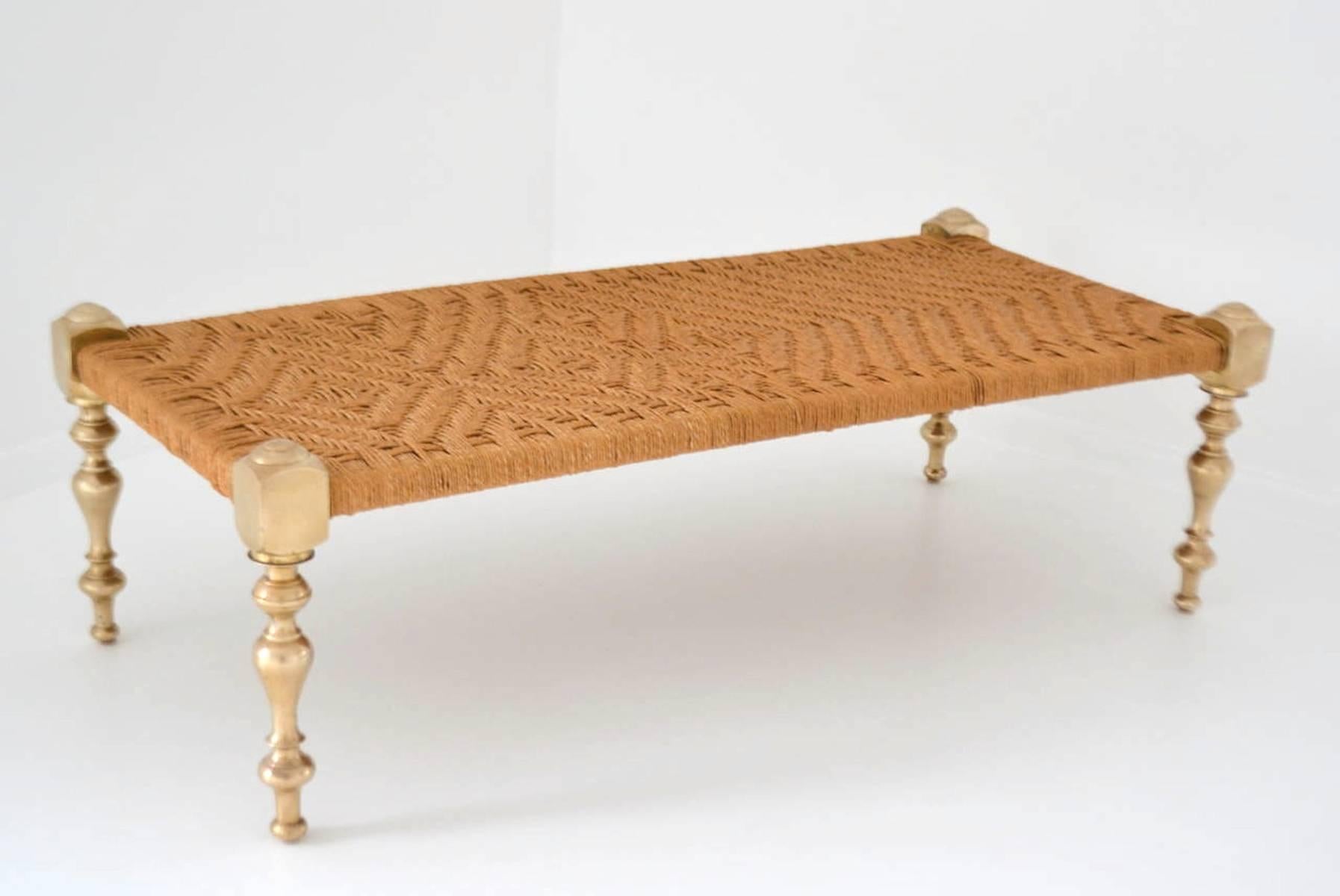 wood and jute rope bench