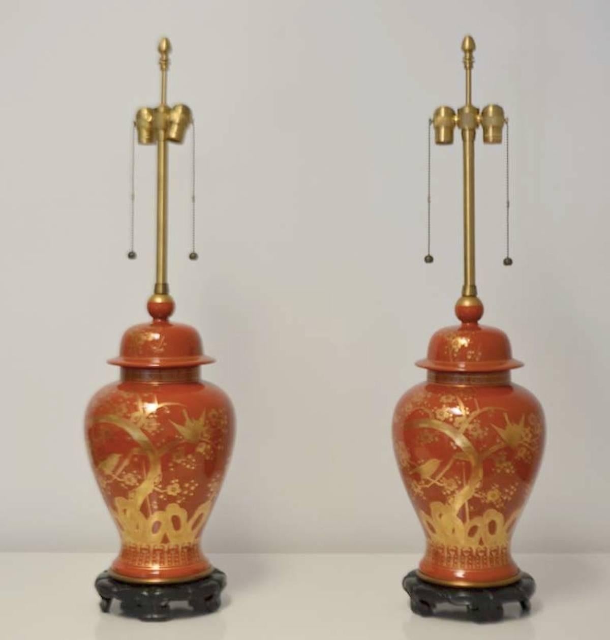 American Pair of Hollywood Regency Ceramic Jar Form Table Lamps For Sale