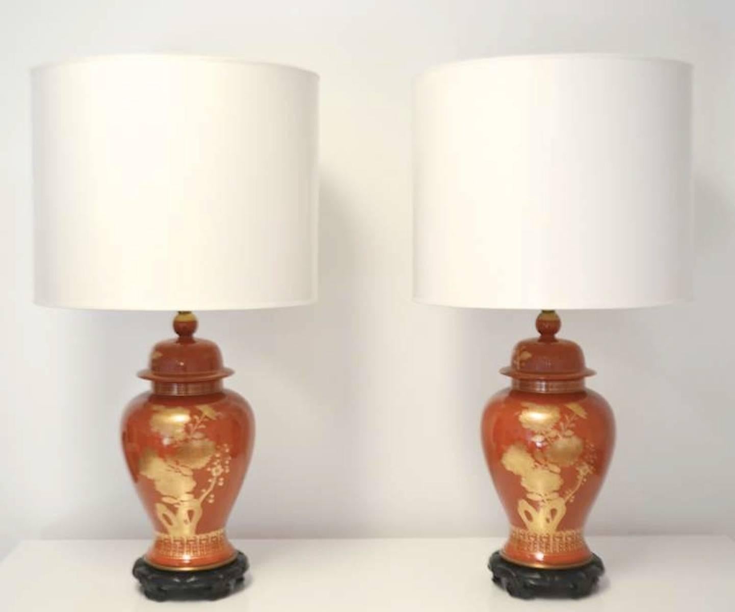 Pair of Hollywood Regency Ceramic Jar Form Table Lamps For Sale 2