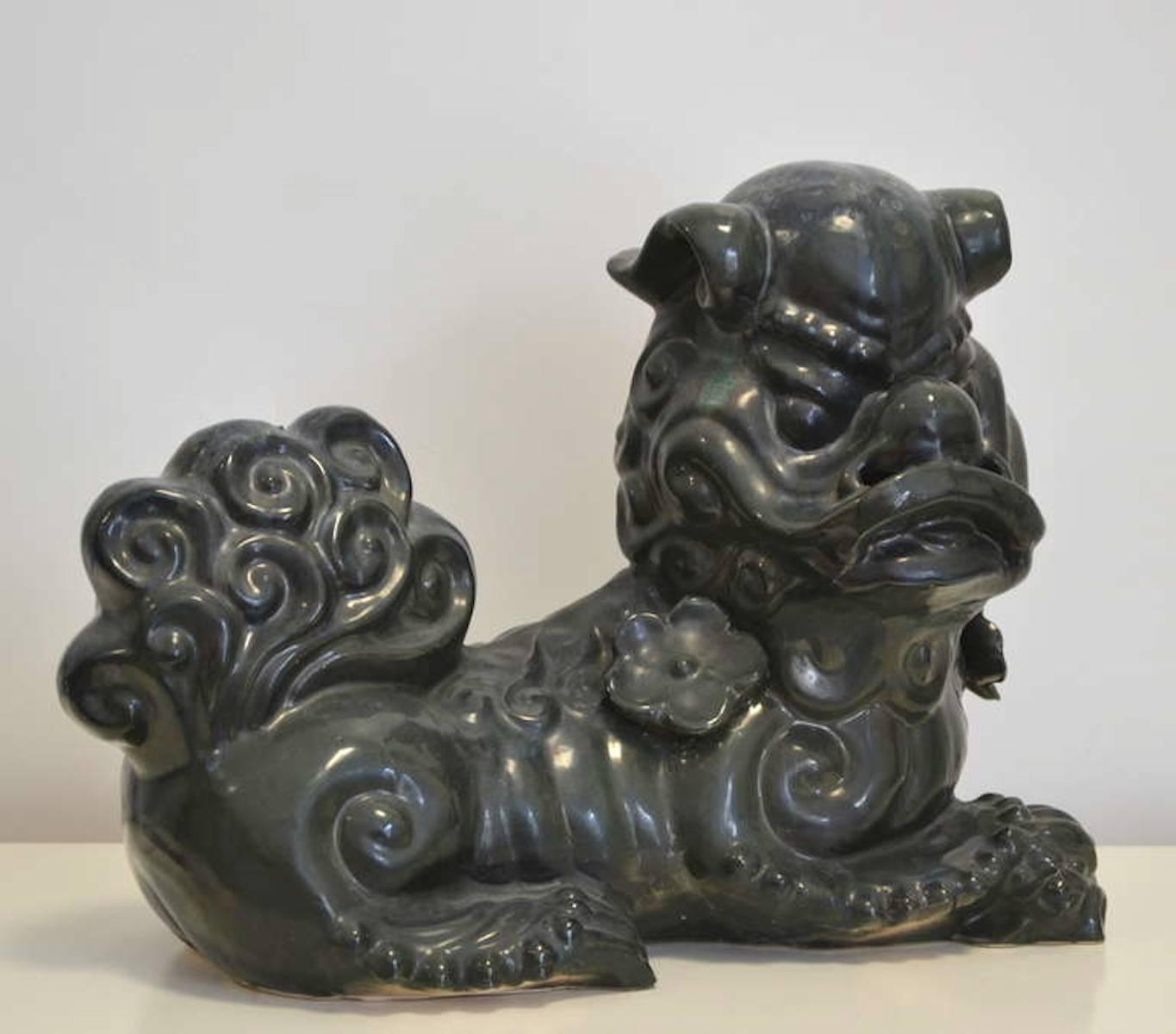 Mid-20th Century Hollywood Regency Ceramic Foo Dog For Sale