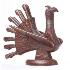 Midcentury Carved Wooden Figural Turkey Carving Set