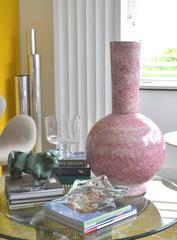 Midcentury Long Neck Crackle Glazed Ceramic Vase