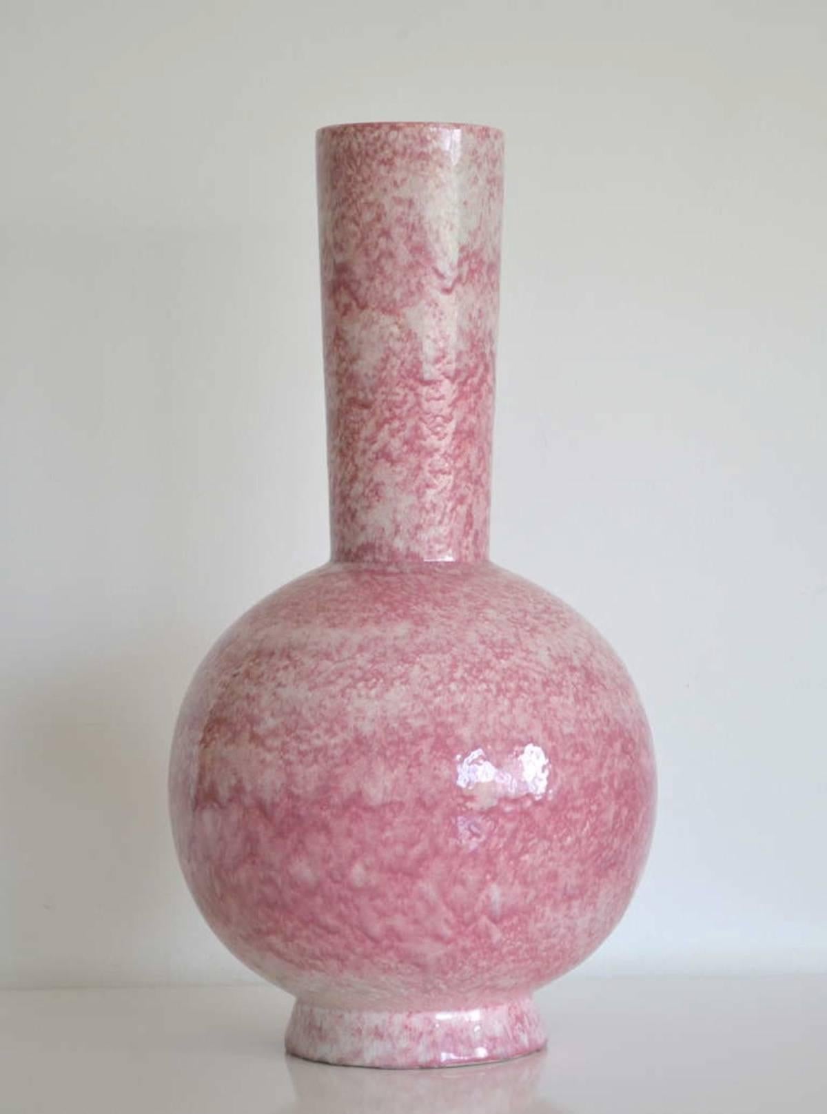 Midcentury Long Neck Crackle Glazed Ceramic Vase For Sale 1