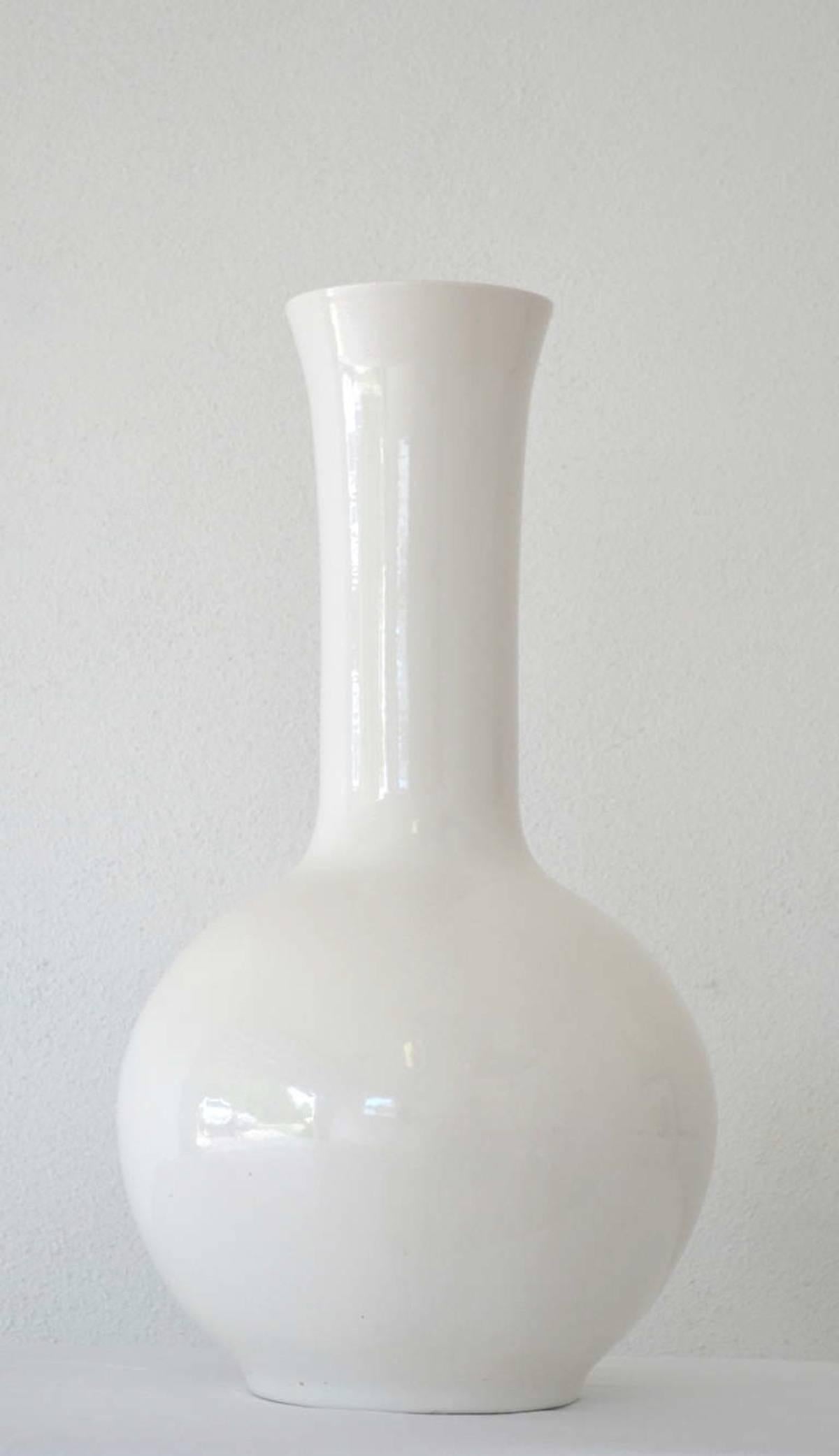 American Midcentury Blanc de Chine Long Neck Ceramic Vase For Sale