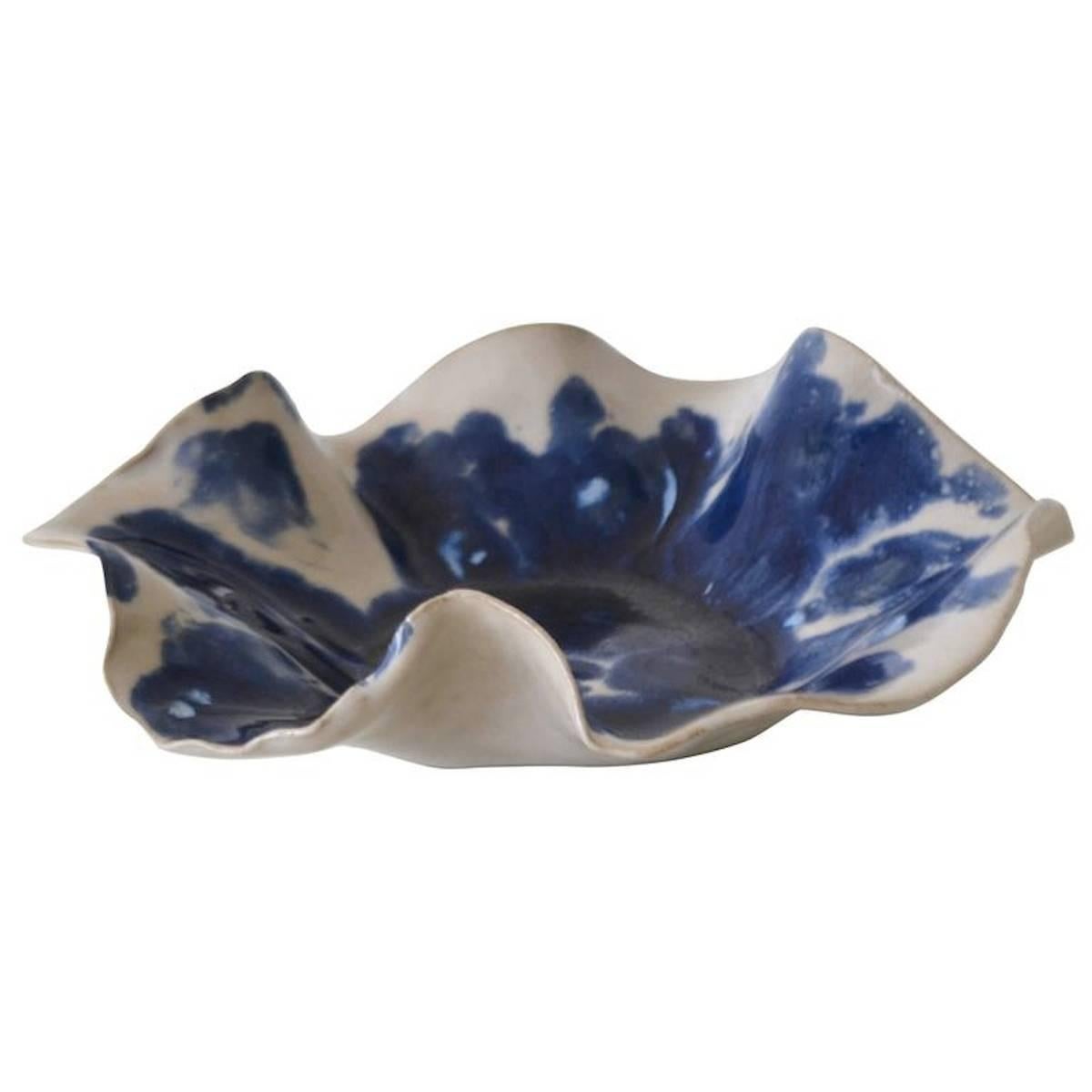 Hand Thrown Ceramic Organic Free-Form Decorative Bowl For Sale