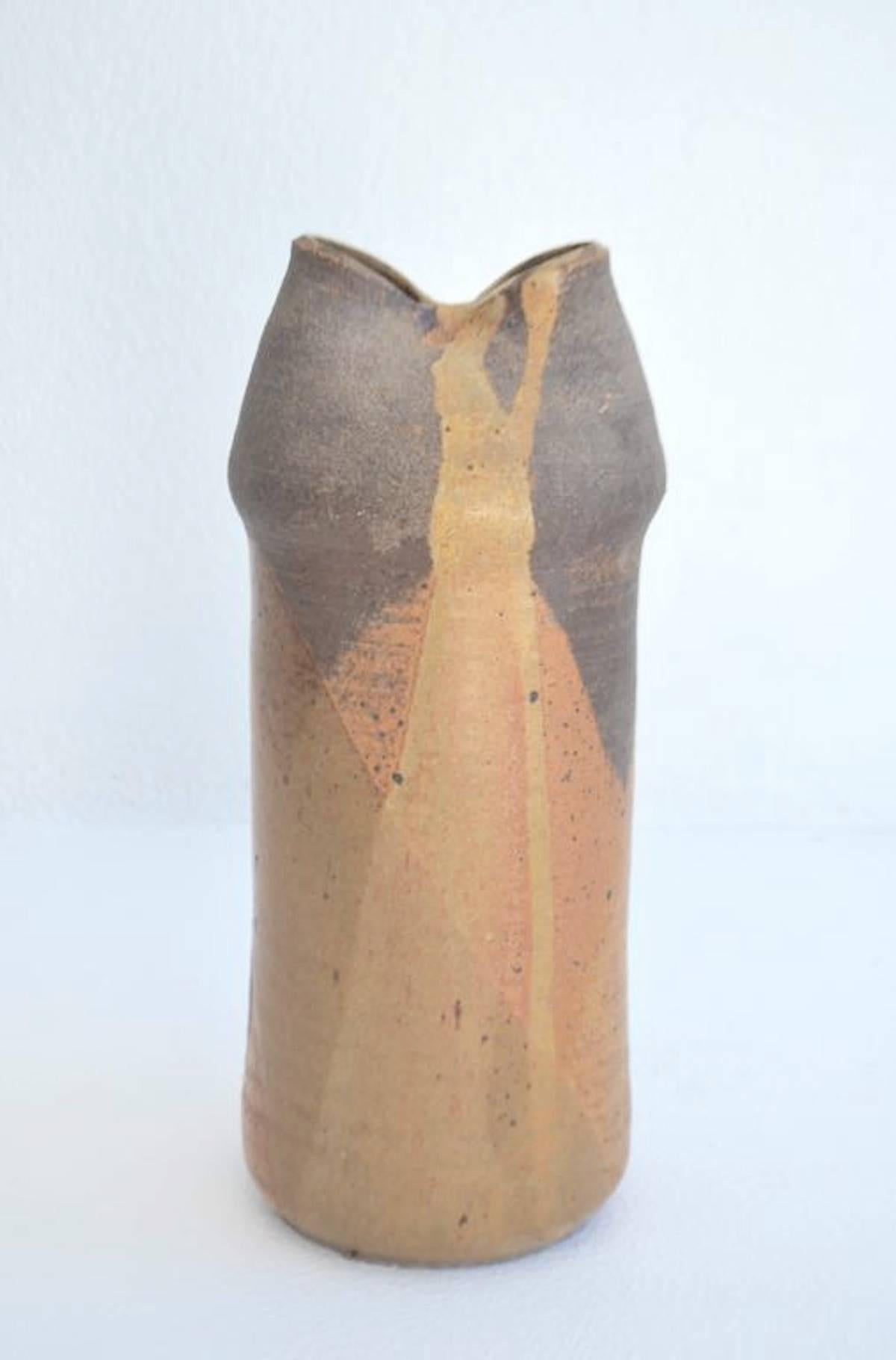 Mid-Century Modern Midcentury Hand Thrown Organic Form Ceramic Vase For Sale