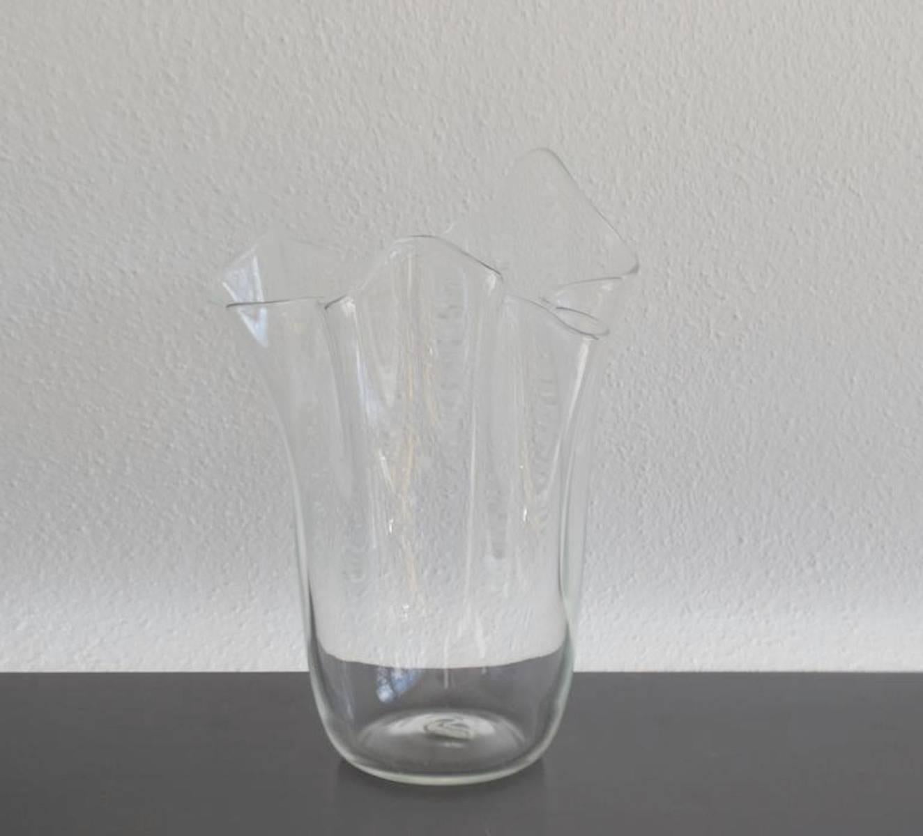 Mid-Century Modern Mid-Century Italian Blown Glass Handkerchief Form Vase For Sale