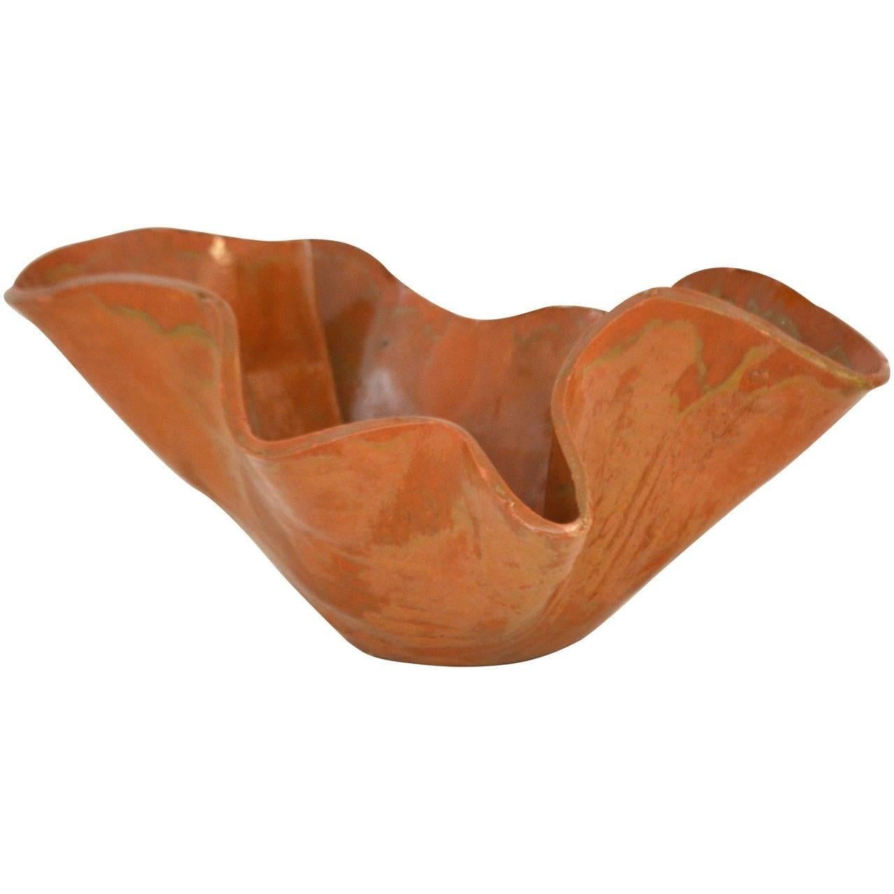 Mid-Century Sculptural Hand Thrown Ceramic Handkerchief Bowl For Sale