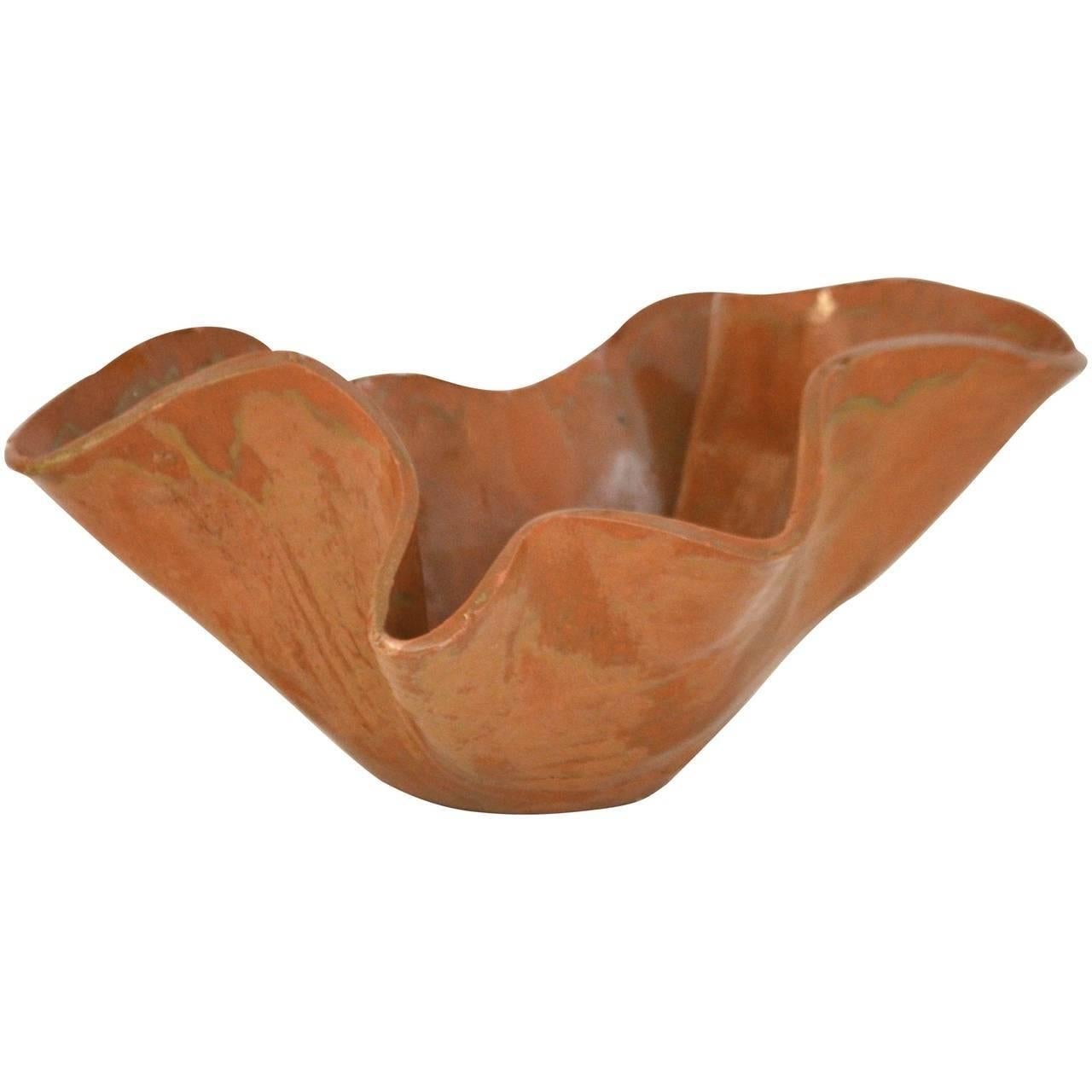Mid-20th Century Mid-Century Sculptural Hand Thrown Ceramic Handkerchief Bowl For Sale