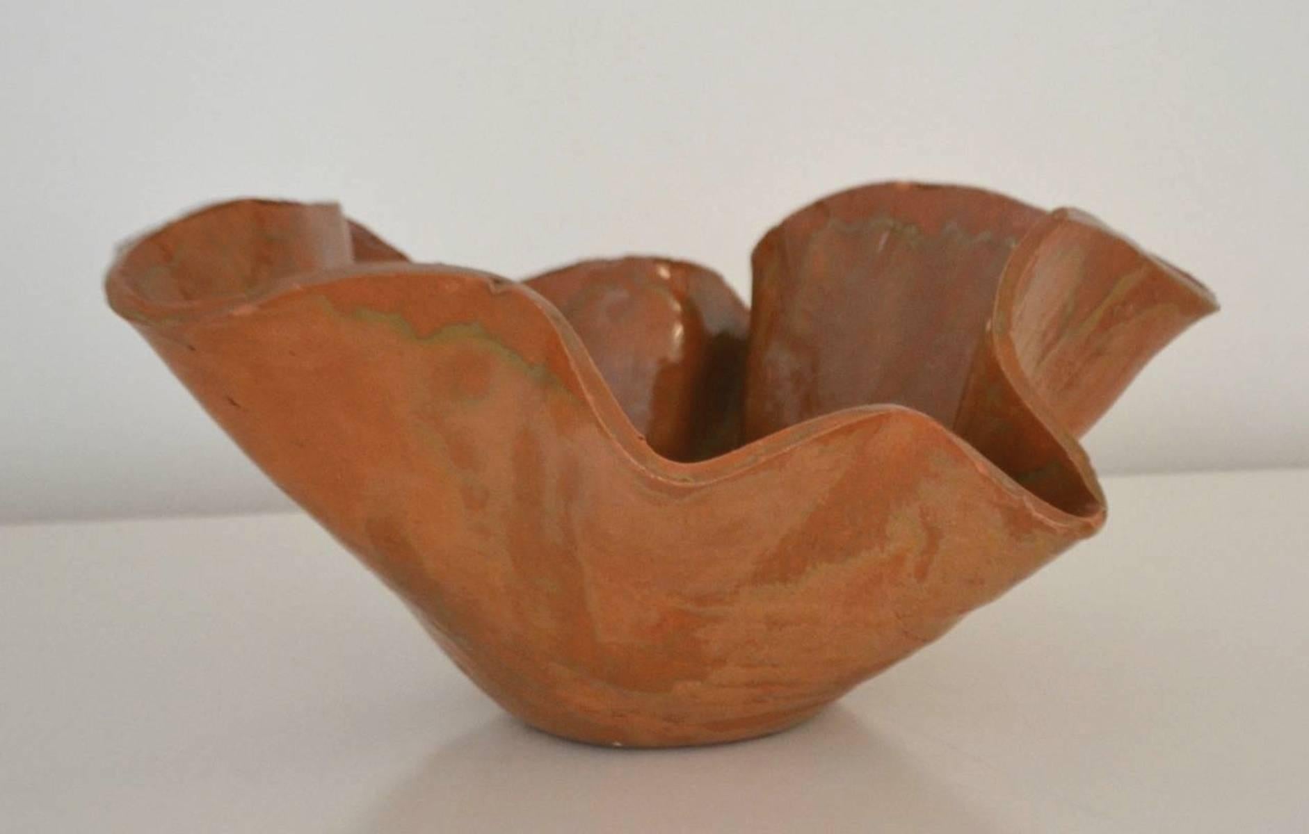 Mid-Century Modern Mid-Century Sculptural Hand Thrown Ceramic Handkerchief Bowl For Sale