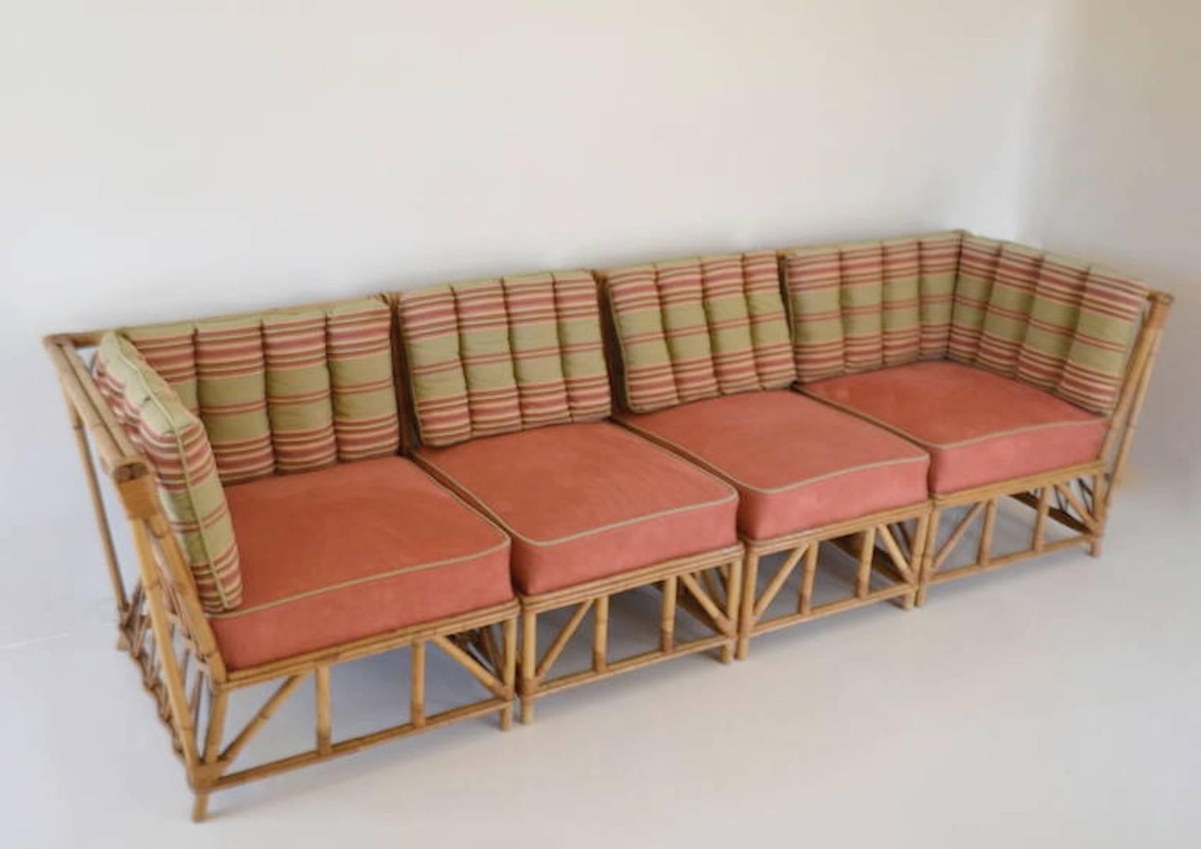 Mid-Century Bamboo Sectional Sofa In Excellent Condition In West Palm Beach, FL