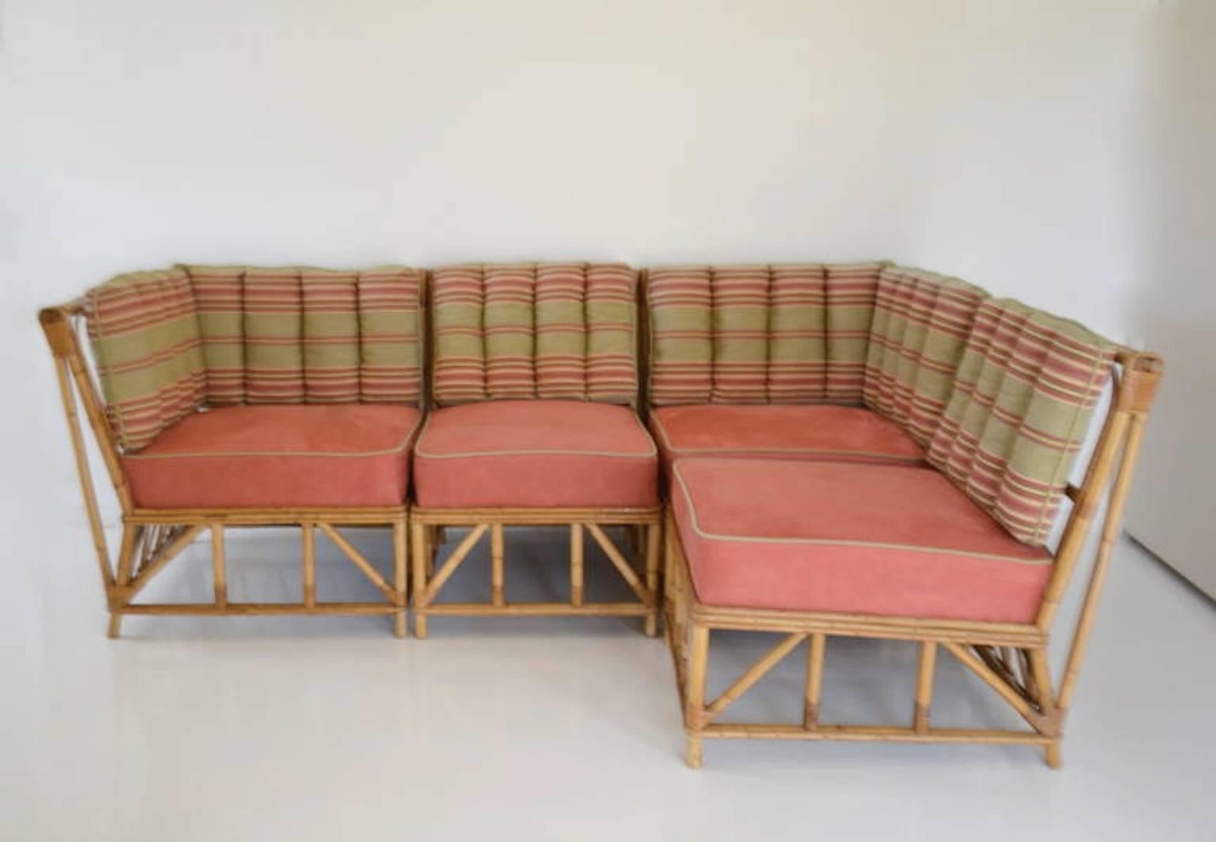 Mid-Century Bamboo Sectional Sofa 2