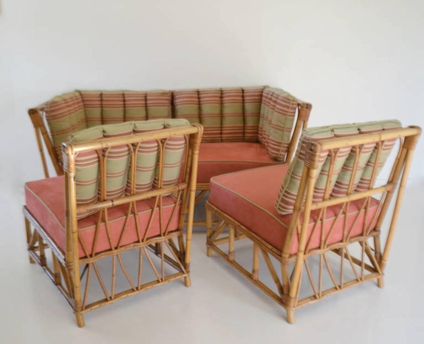 Mid-Century Bamboo Sectional Sofa 1