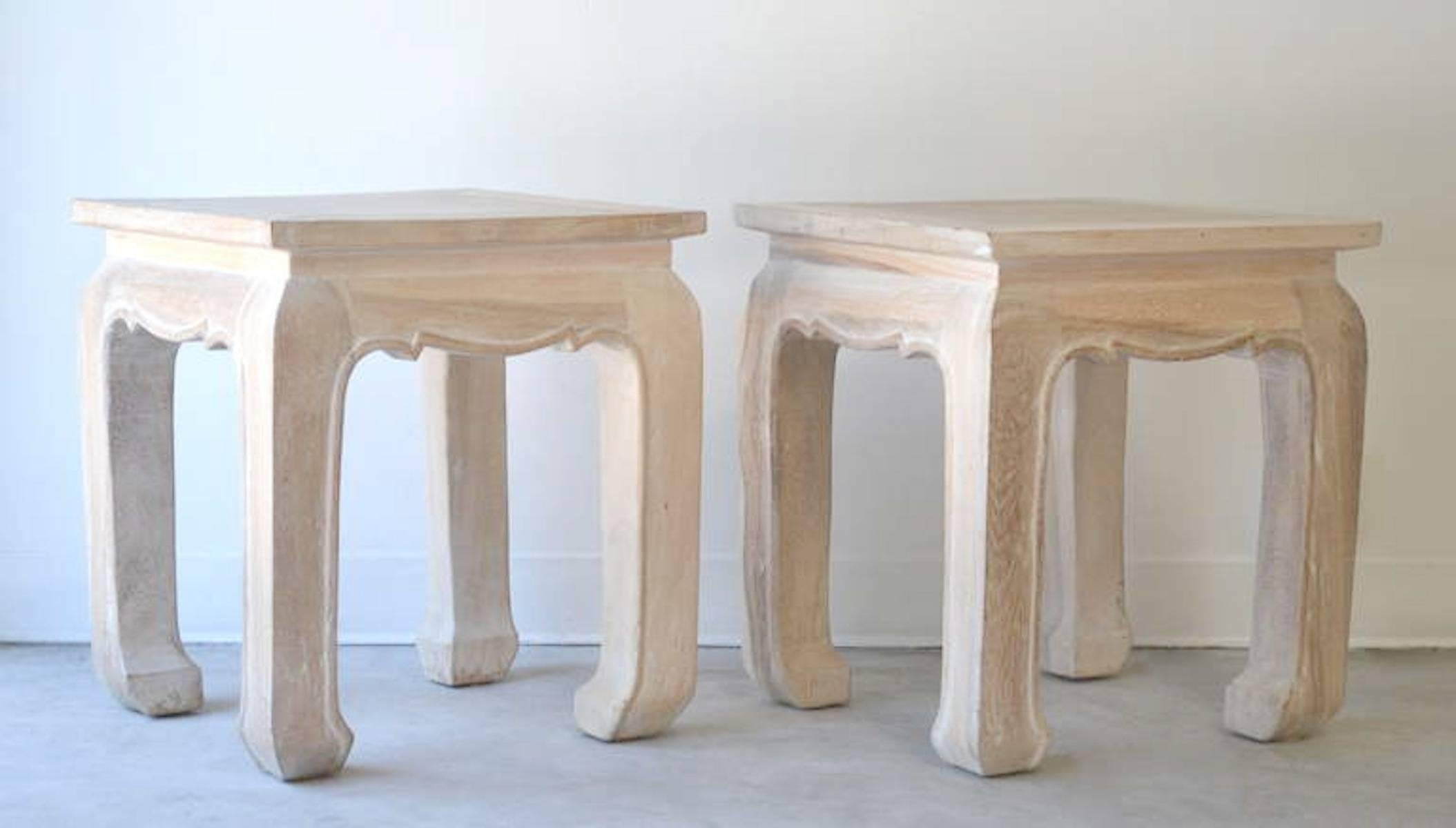 Mid-Century Modern Pair of Mid-Century Limed Hardwood Side Tables