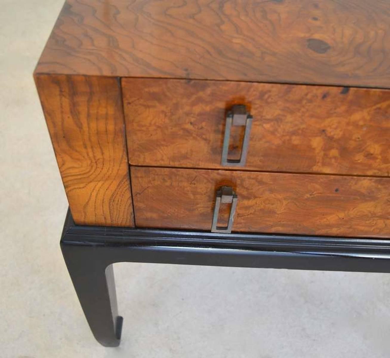 Brass Midcentury Burlwood Side Table For Sale