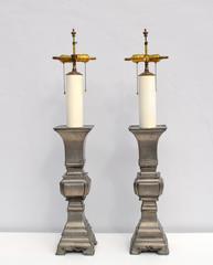 Pair of Midcentury Pewter Candlestick Table Lamps