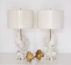 Pair of Midcentury Blanc de Chine Ceramic Rooster Form Table Lamps