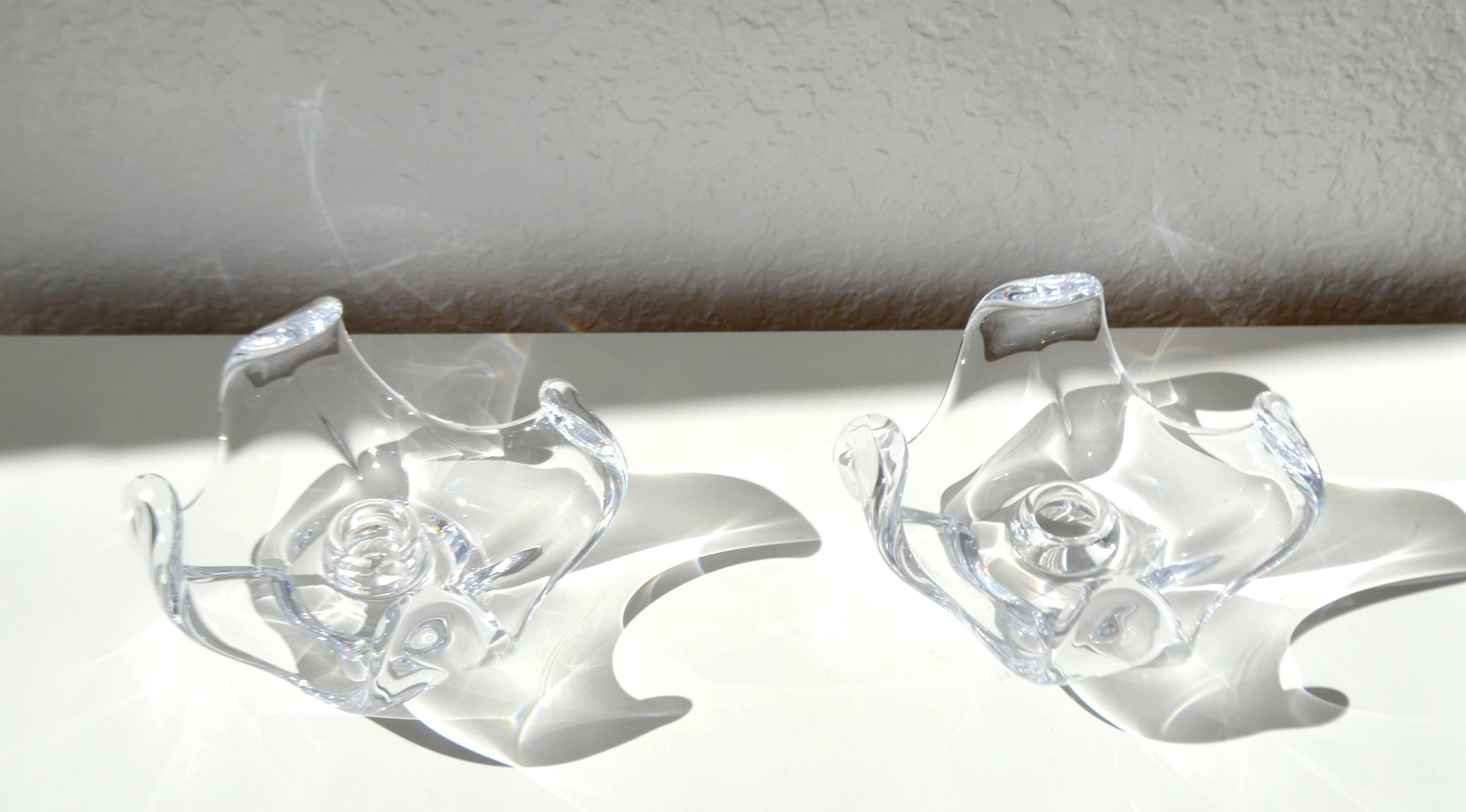 Pair of Italian Mid-Century Blown Glass Organic Form Candlesticks For Sale 1
