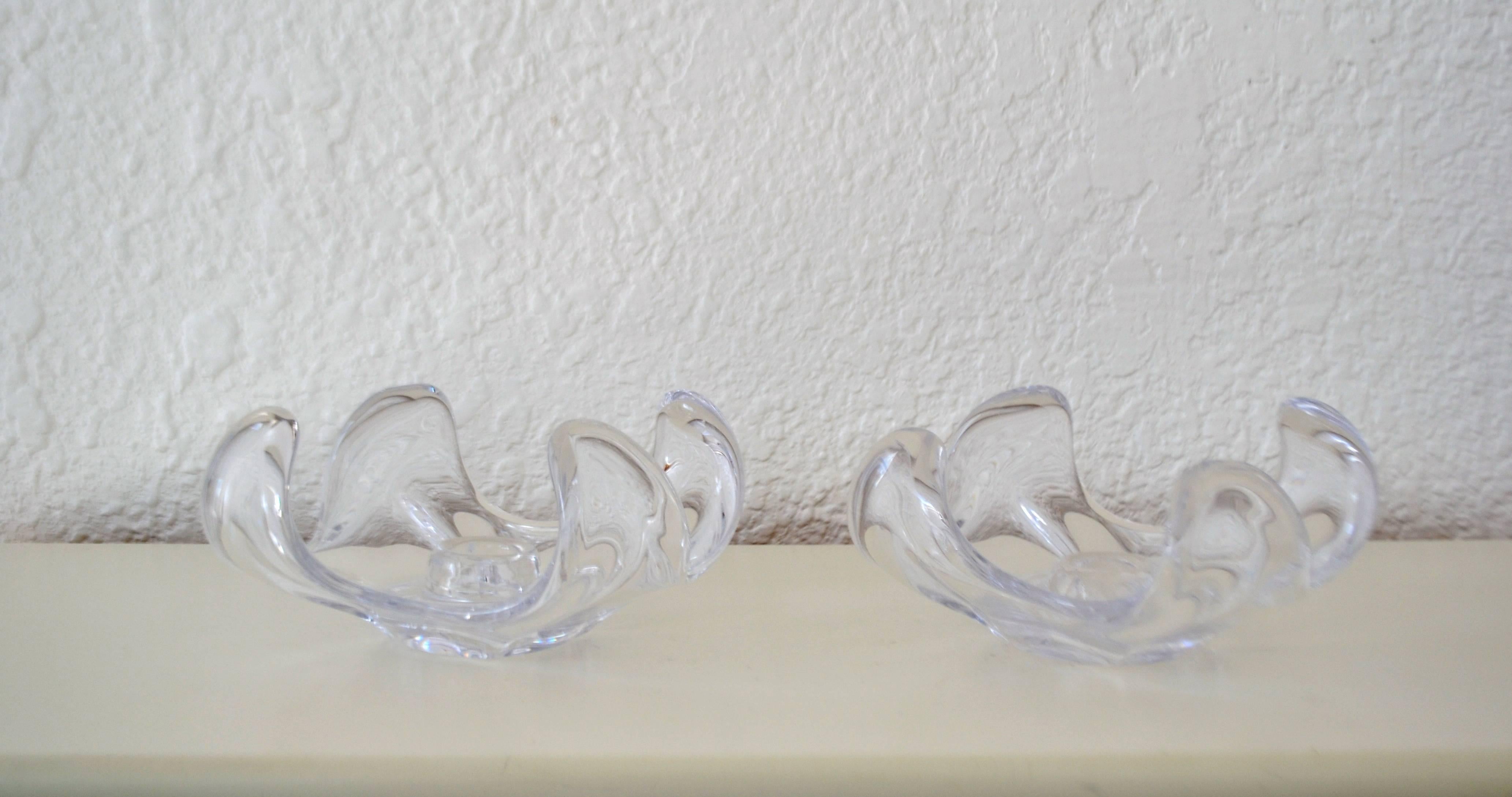Mid-20th Century Pair of Italian Mid-Century Blown Glass Organic Form Candlesticks For Sale