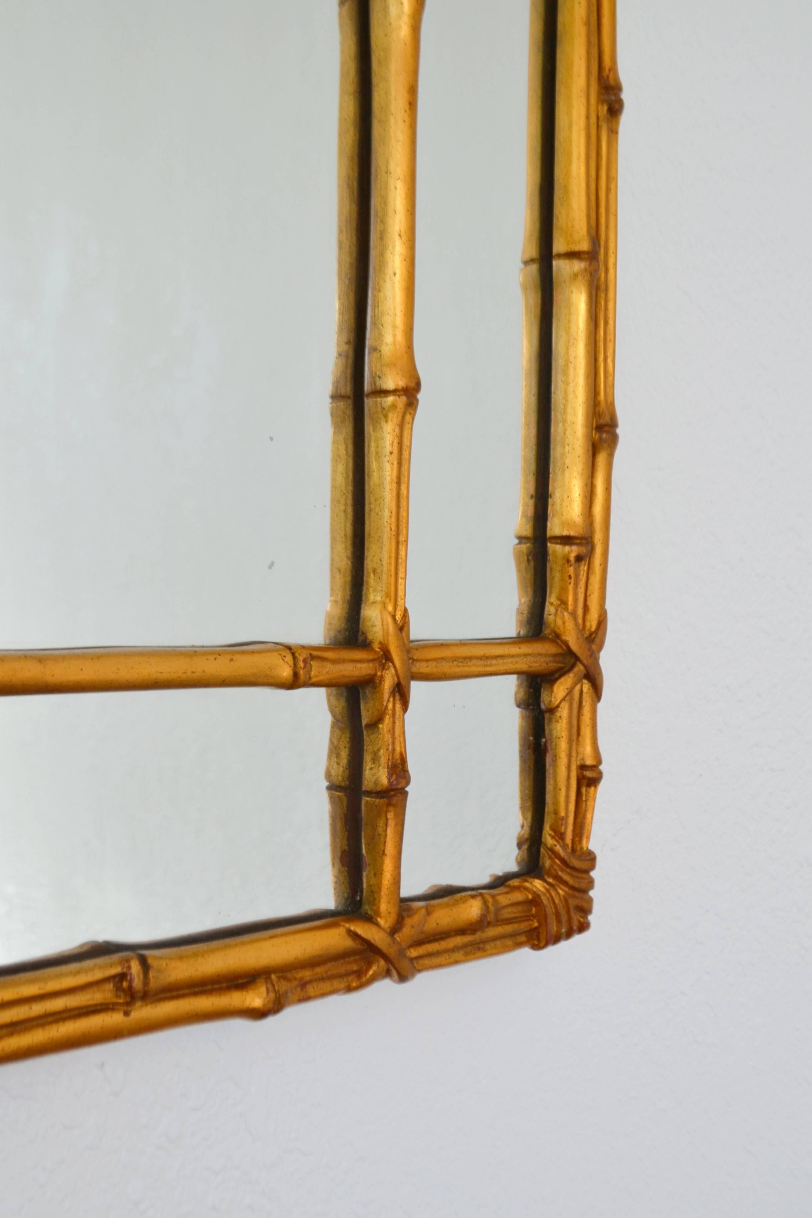 Mid-20th Century Hollywood Regency Faux Bamboo Gilt Wall Mirror For Sale