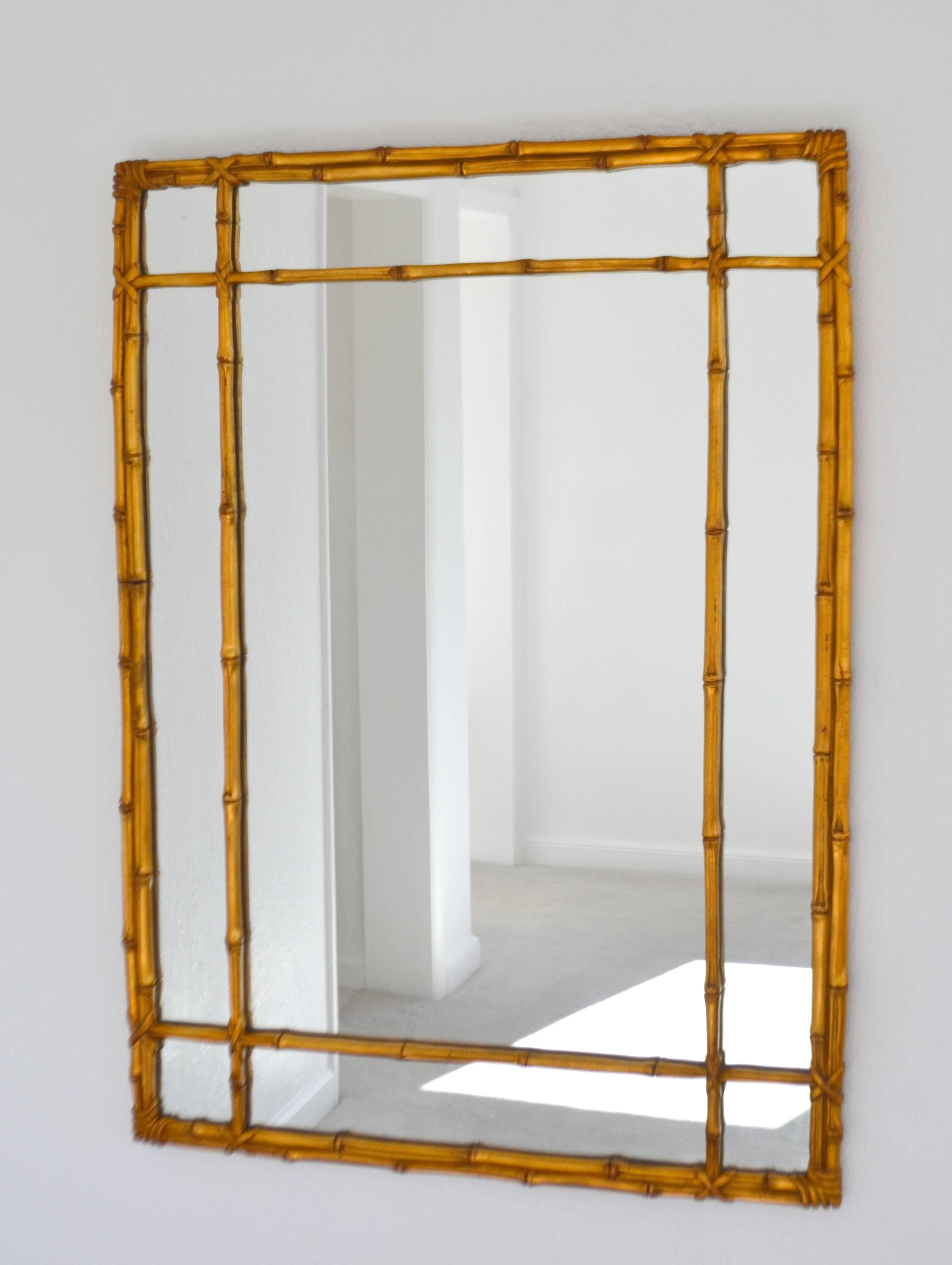 American Hollywood Regency Faux Bamboo Gilt Wall Mirror For Sale