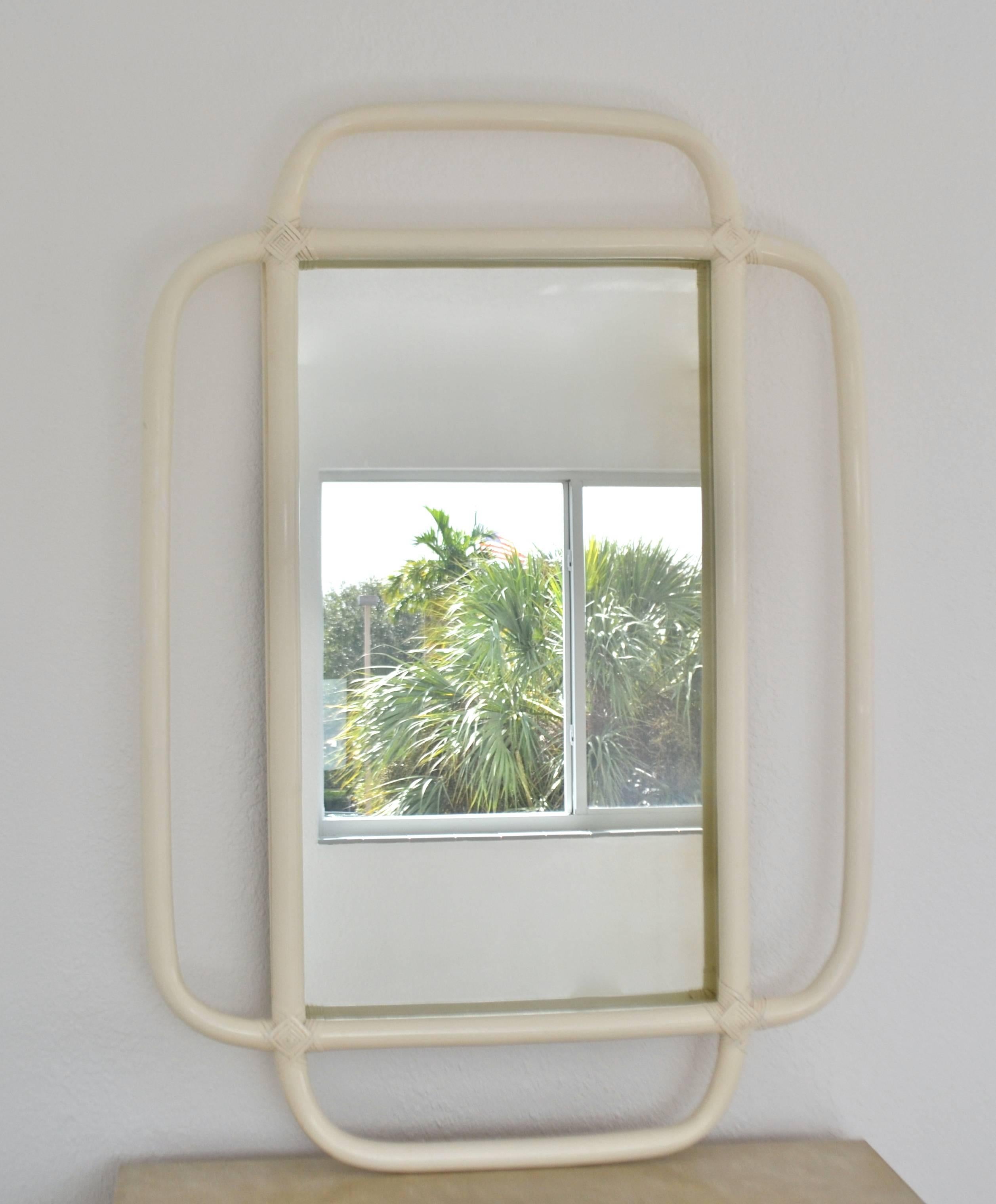 Mid-Century Bent Bamboo Wall Mirror In Excellent Condition In West Palm Beach, FL