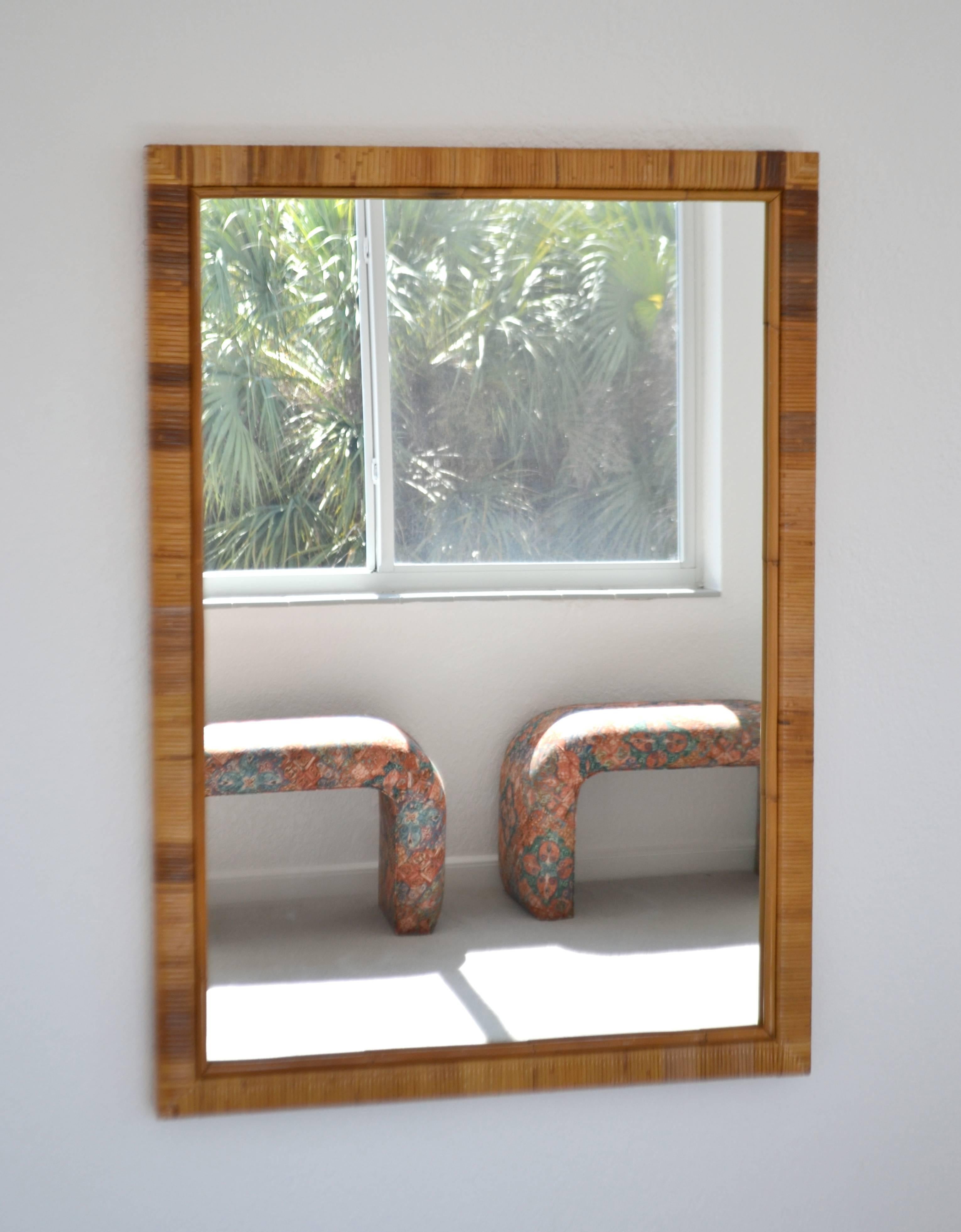 Mid-Century Modern Pair of Mid-Century Rattan Wall Mirrors