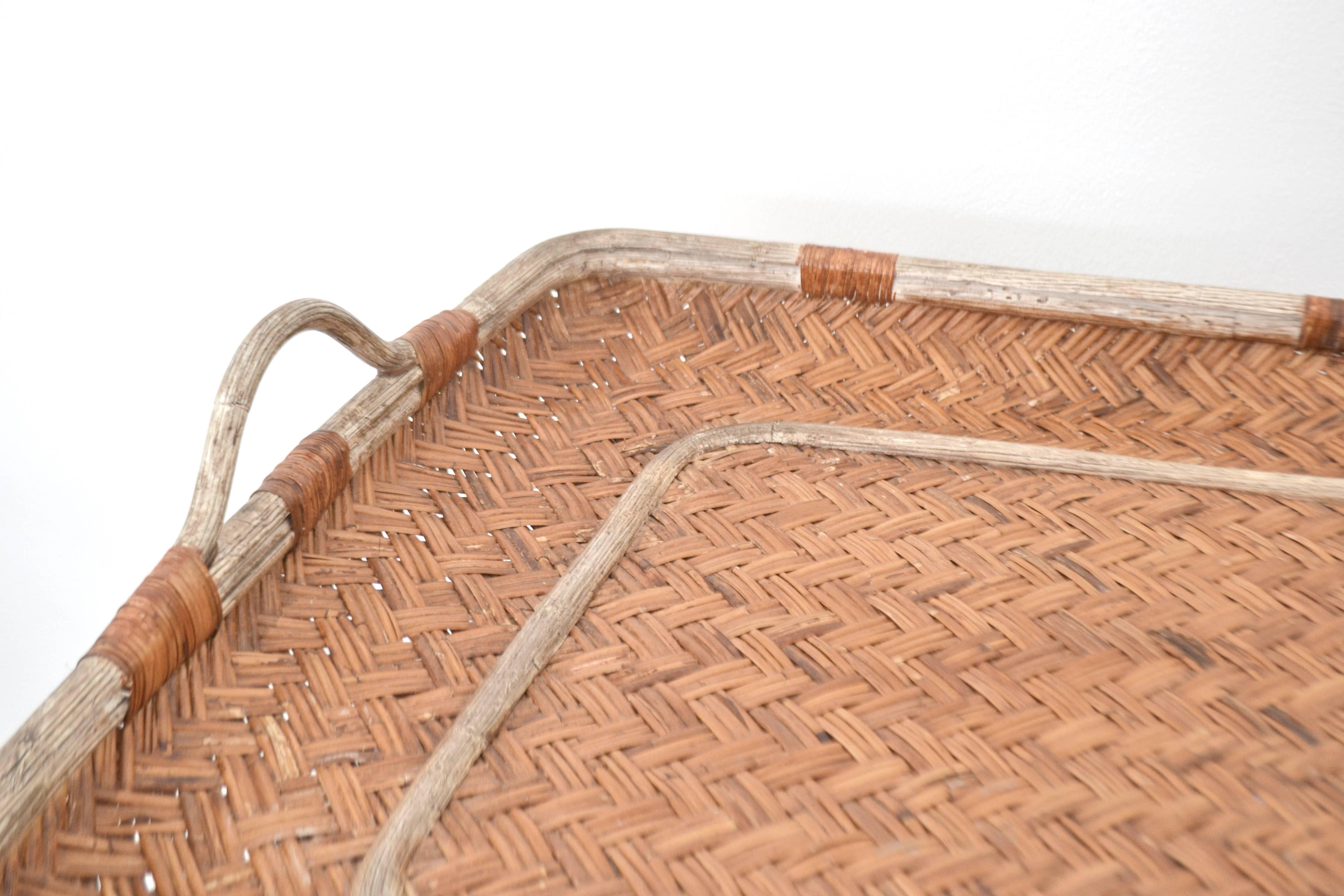 Midcentury Woven Rattan Tray Top Cocktail Table For Sale 2