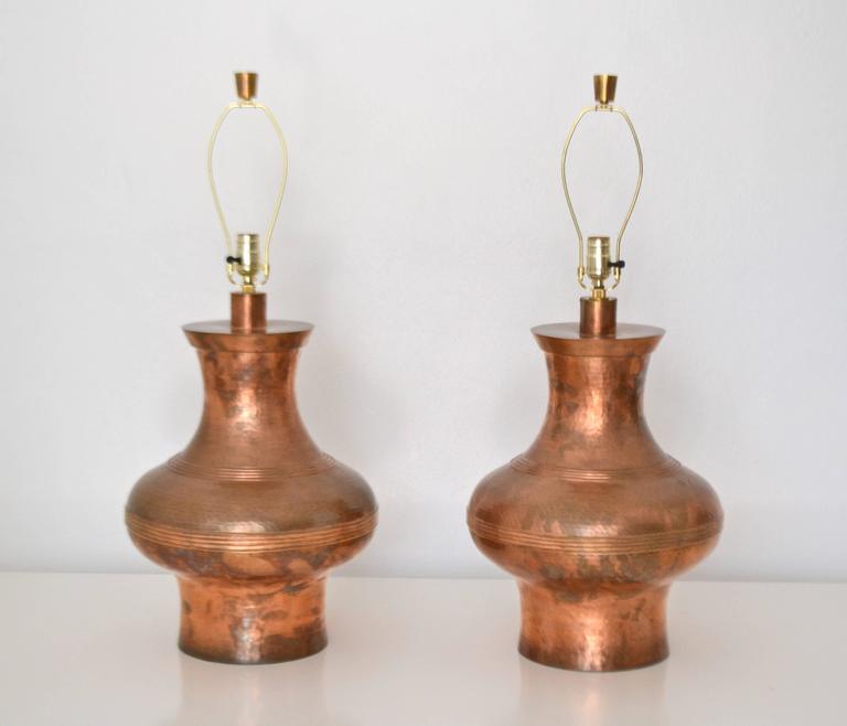 Pair of Hammered Copper Table Lamps For Sale at 1stDibs