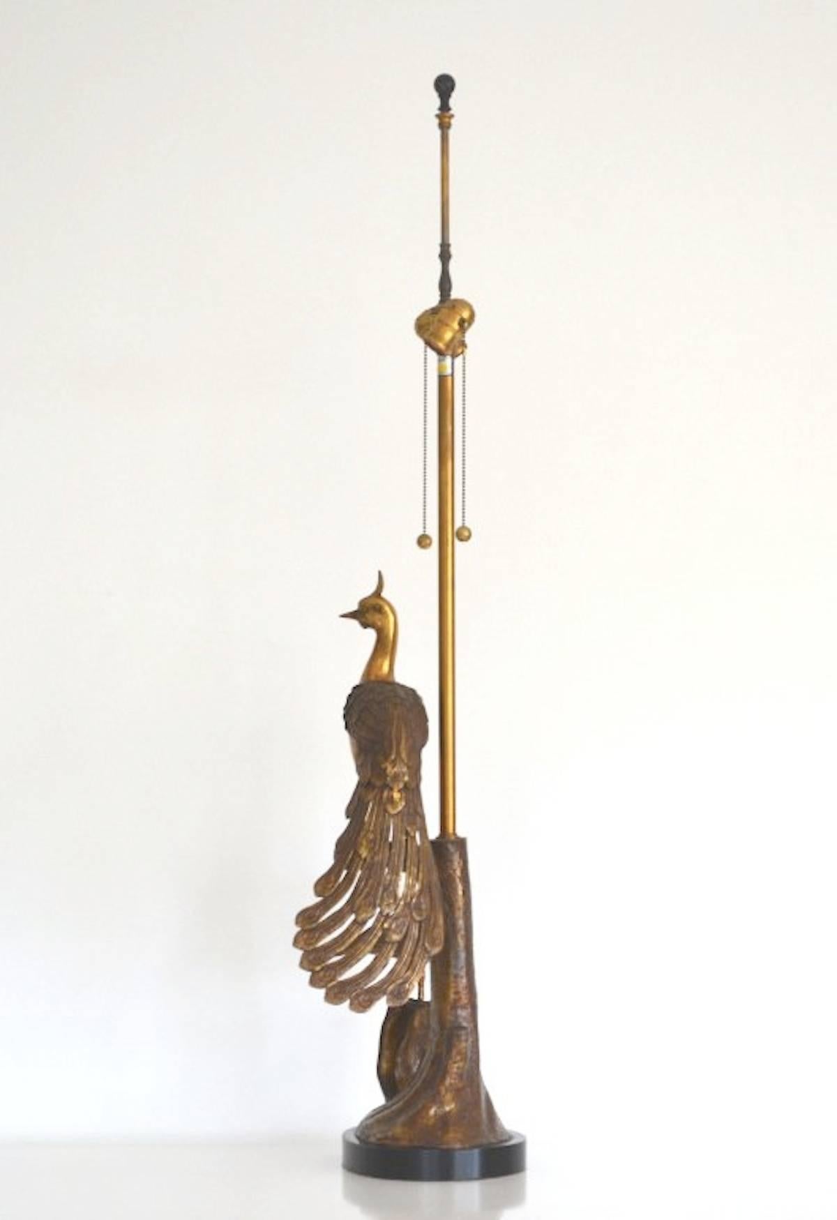 peacock brass lamp