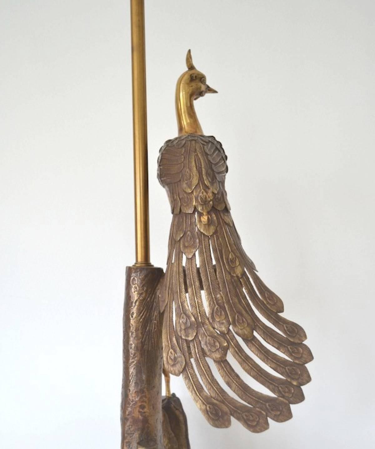 Mid-Century Marbro Brass Peacock Form Table Lamp In Good Condition For Sale In West Palm Beach, FL