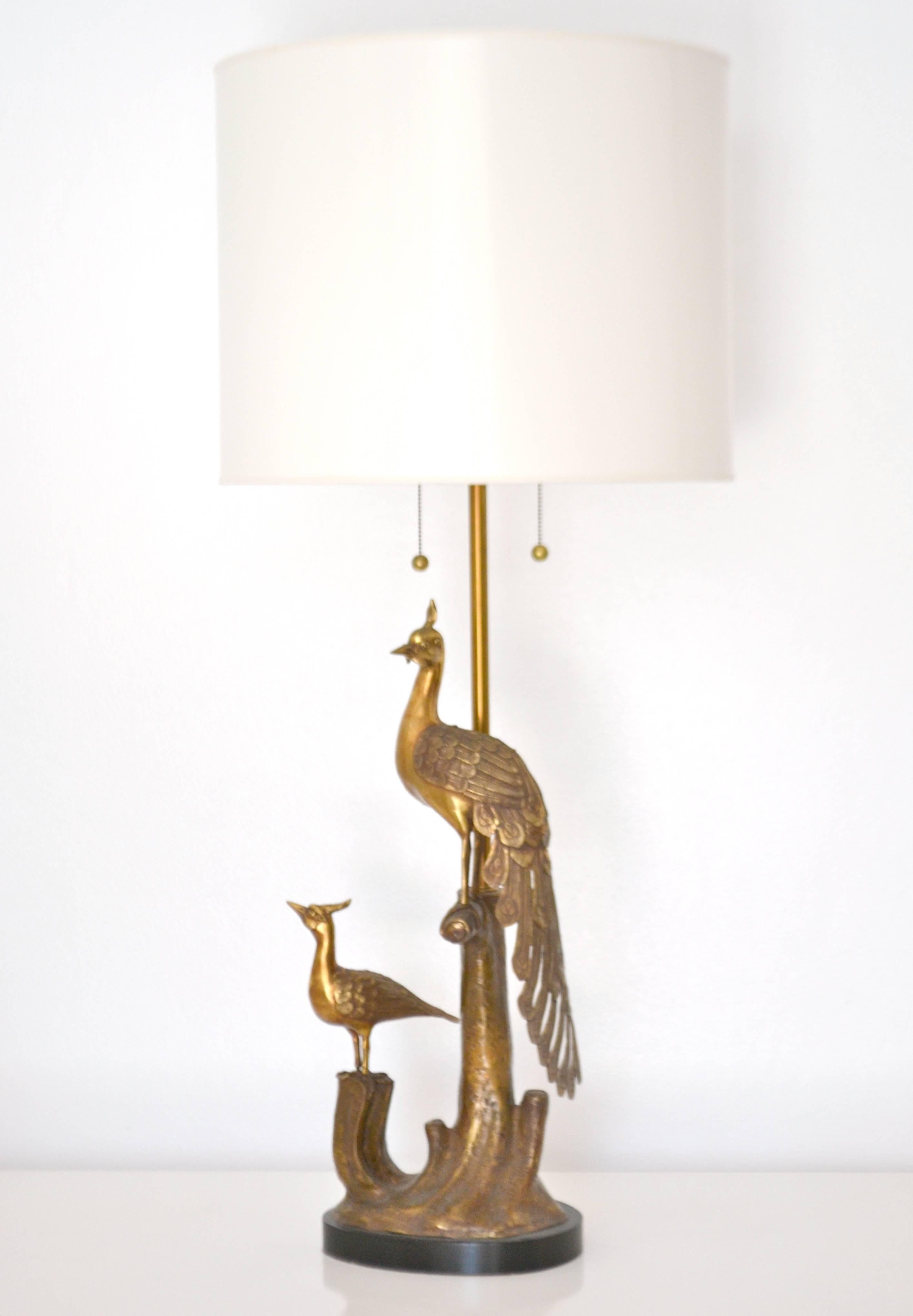 Mid-20th Century Mid-Century Marbro Brass Peacock Form Table Lamp For Sale
