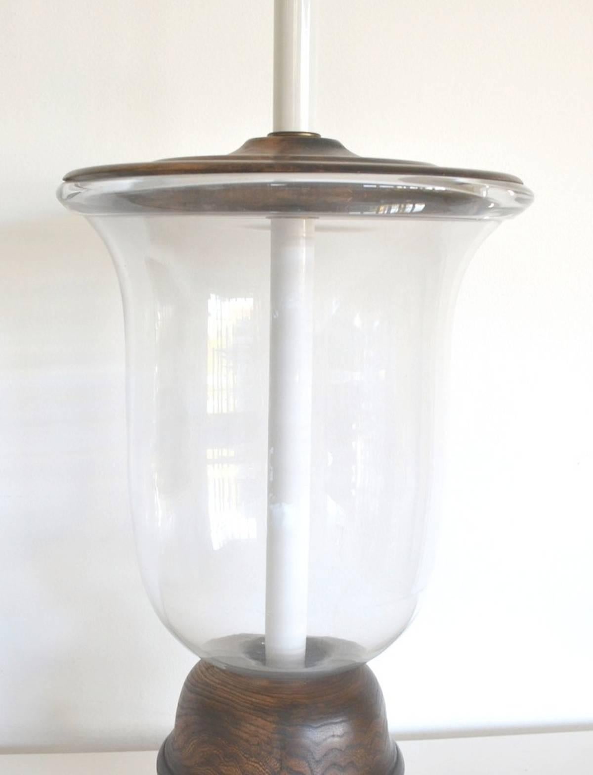 Pair of Mid-Century Blown Glass Bell Jar Table Lamps In Good Condition For Sale In West Palm Beach, FL